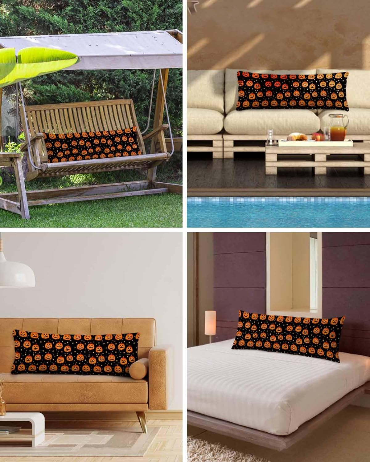 Libaoge Pillowcase Body Pillow Cover 20 x 60 Inch Halloween Pumpkins with Smiles Lumbar Pillow Cases Rectangular Decorative Pillowcases for Bed Sofa Guest Room
