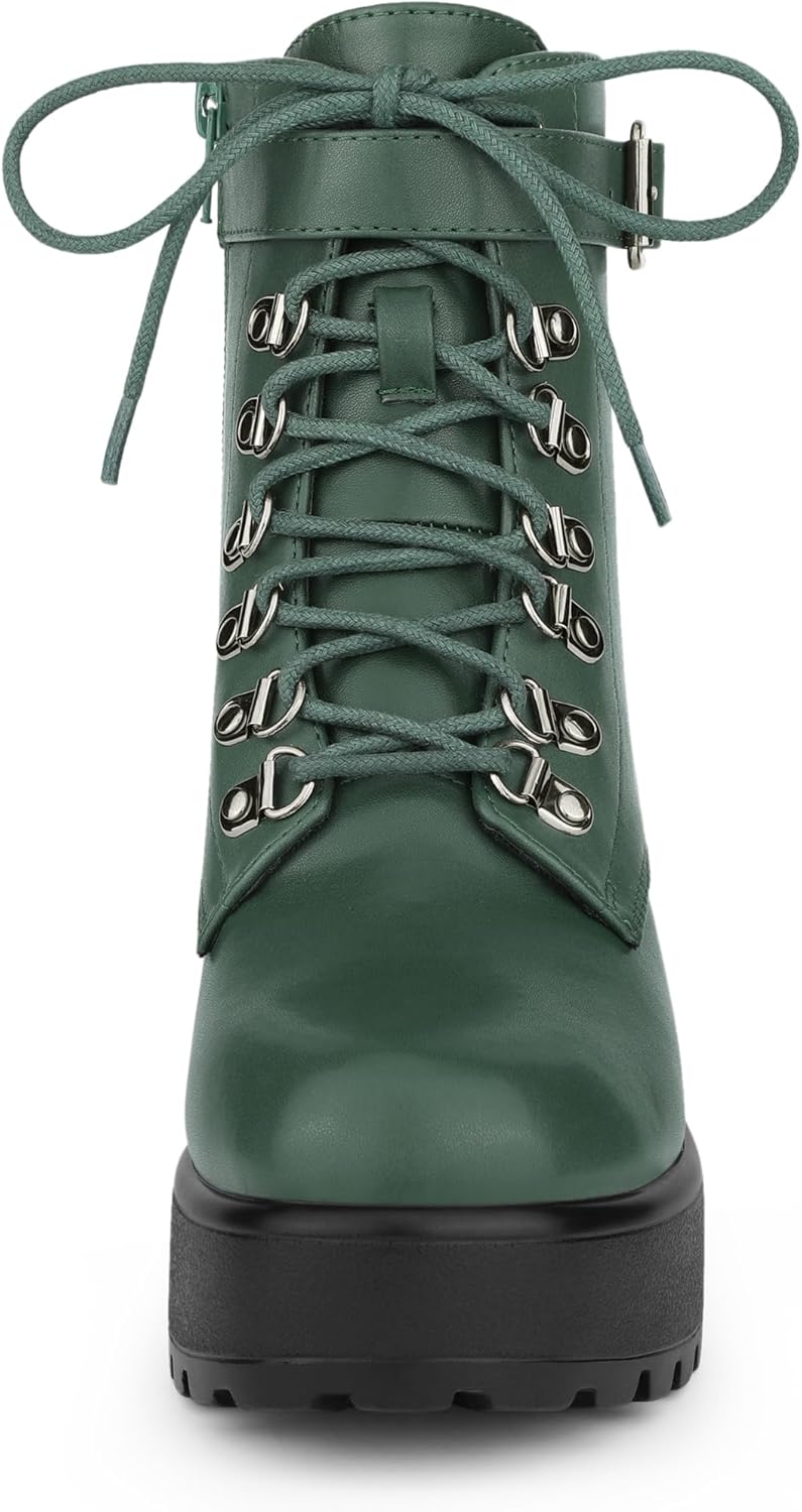 Allegra K Women's Zip Chunky Heel Platform Ankle Combat Boots - Image 3