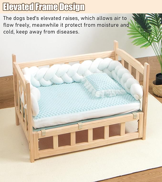 Cama Elevada para Perro Tamaño Grande 90cm Marco de Madera Sólida miniatura 3