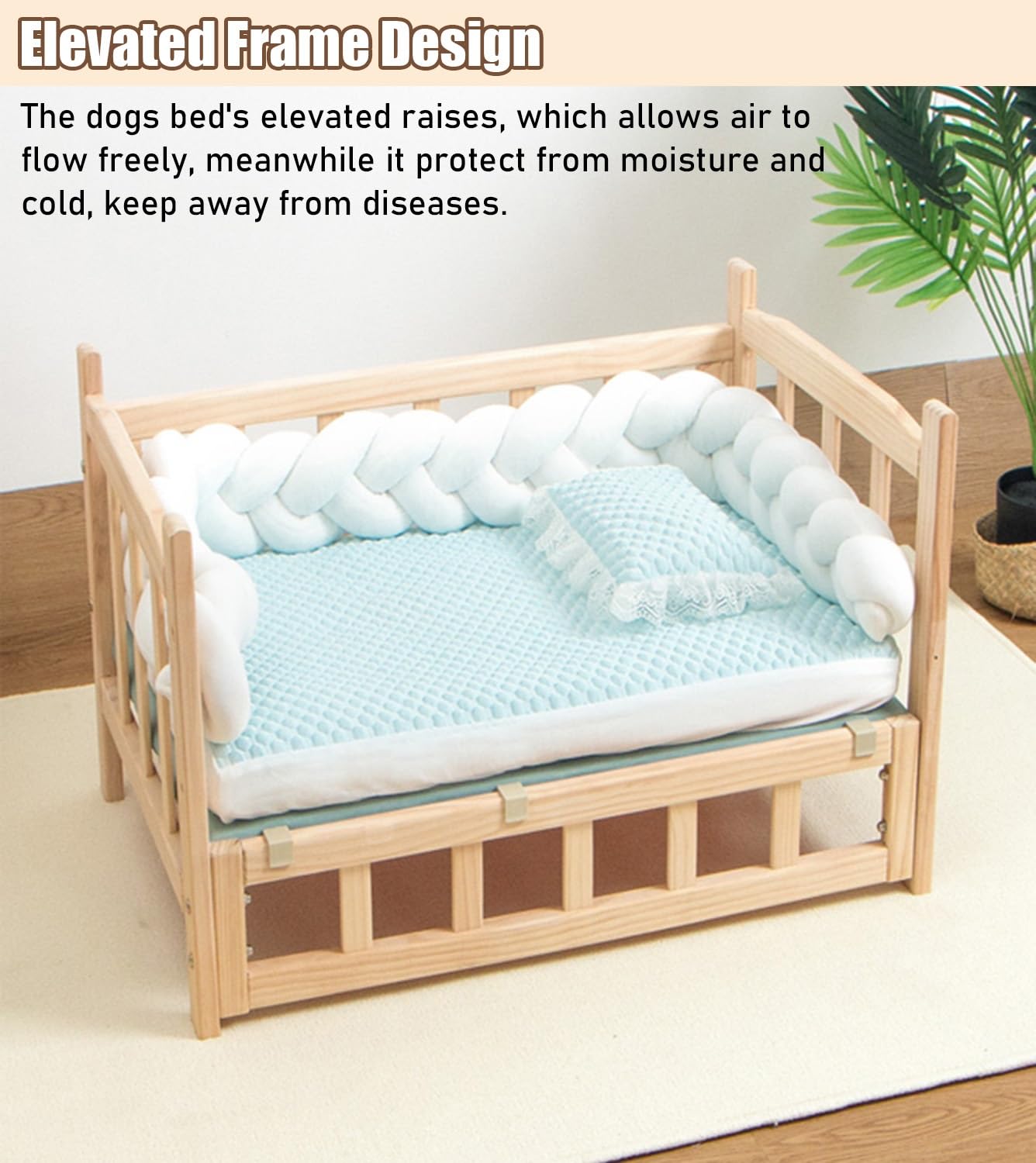 Amazon | 犬用ベッド 取り外し可能な高架ペットベッド 木製フレーム