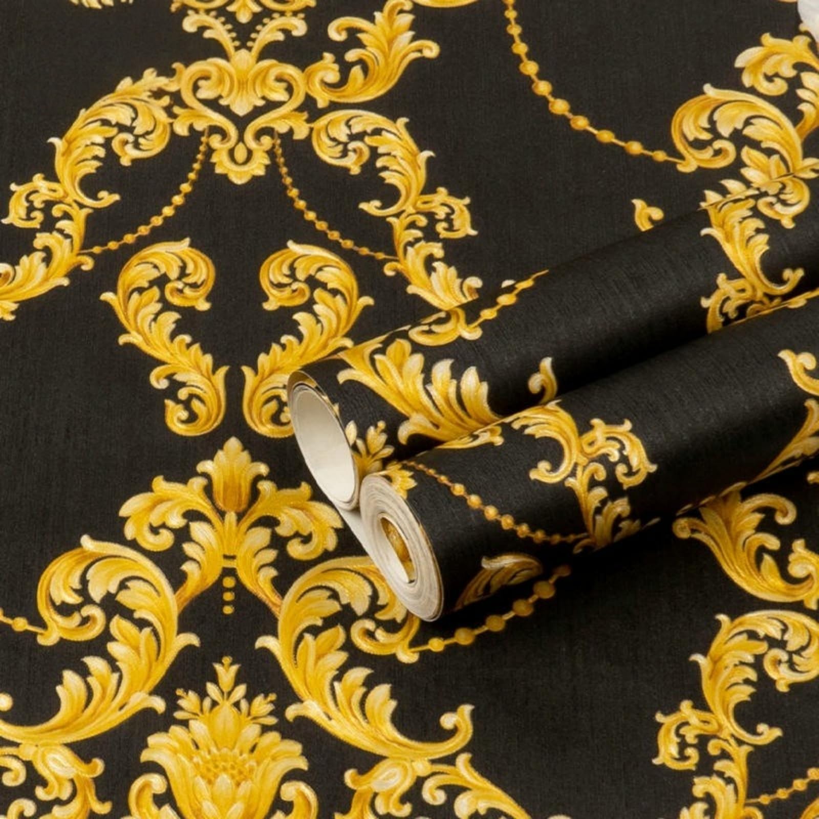 Papier peint classique noir et or en PVC intissé pour salon et bureau