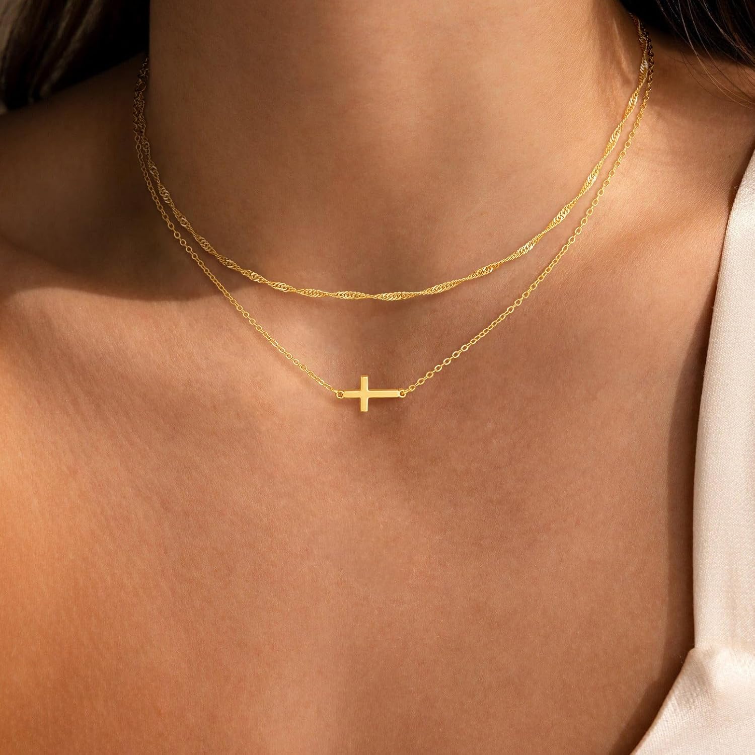 Cross Necklace for Women Dainty 14K Real Silver Gold Plated Layered Cross Pendant Necklace Stack Simple Trendy Cute Charm Choker Necklaces Jewelry Gift for Women Teen Her - Image 5