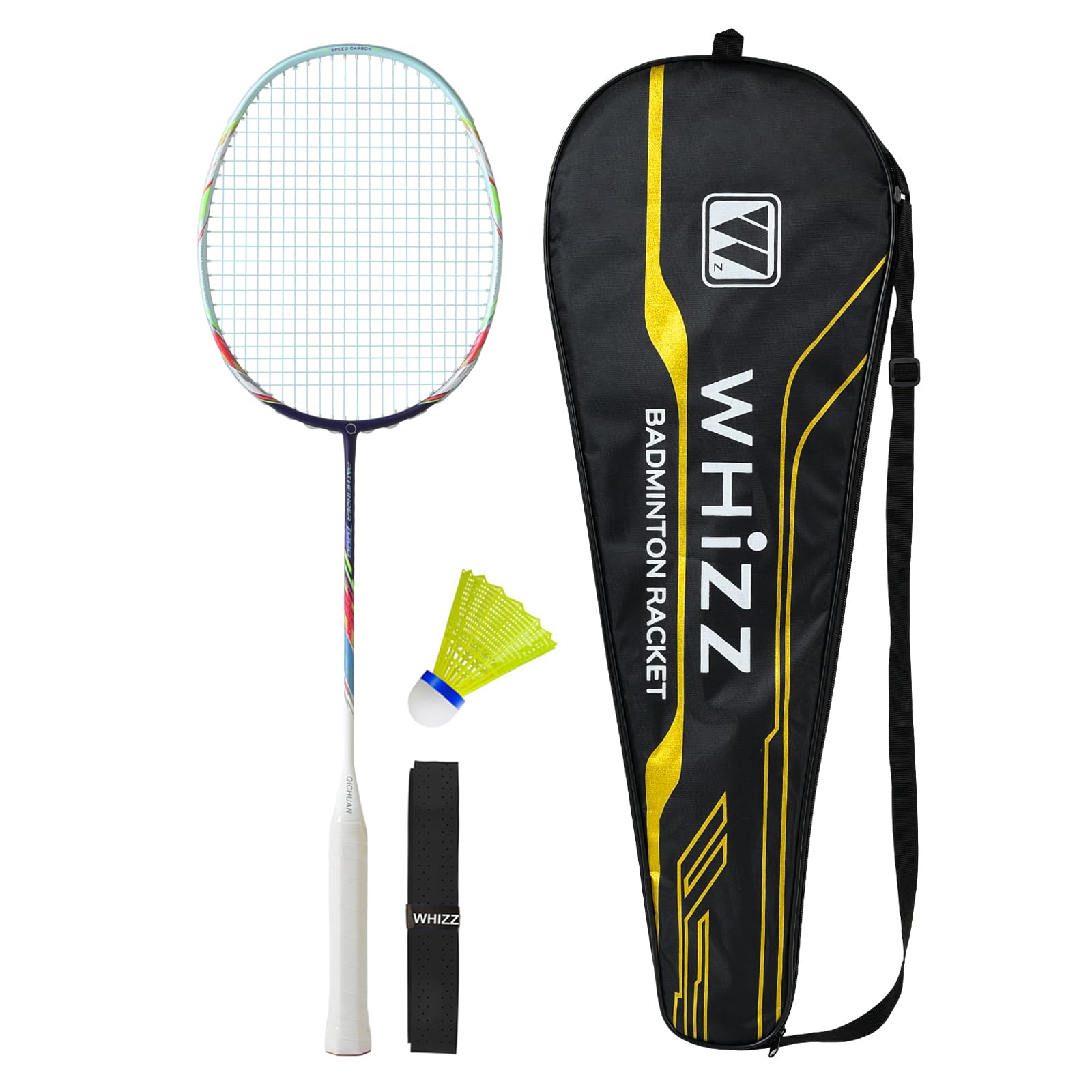 BAIHUALIN Full Carbon Fiber Graphite Badminton Racket Lightweight with Carrying Bag, Grip Tape, Shuttlecock Included, Cyan