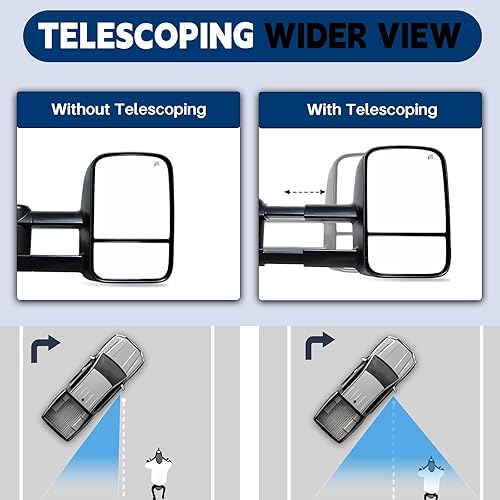 Miniatura 3 de AERDM Nuevo par de espejos de remolque con operación eléctrica, calefactados, texturizados en negro, telescópicos, espejos laterales para remolques,