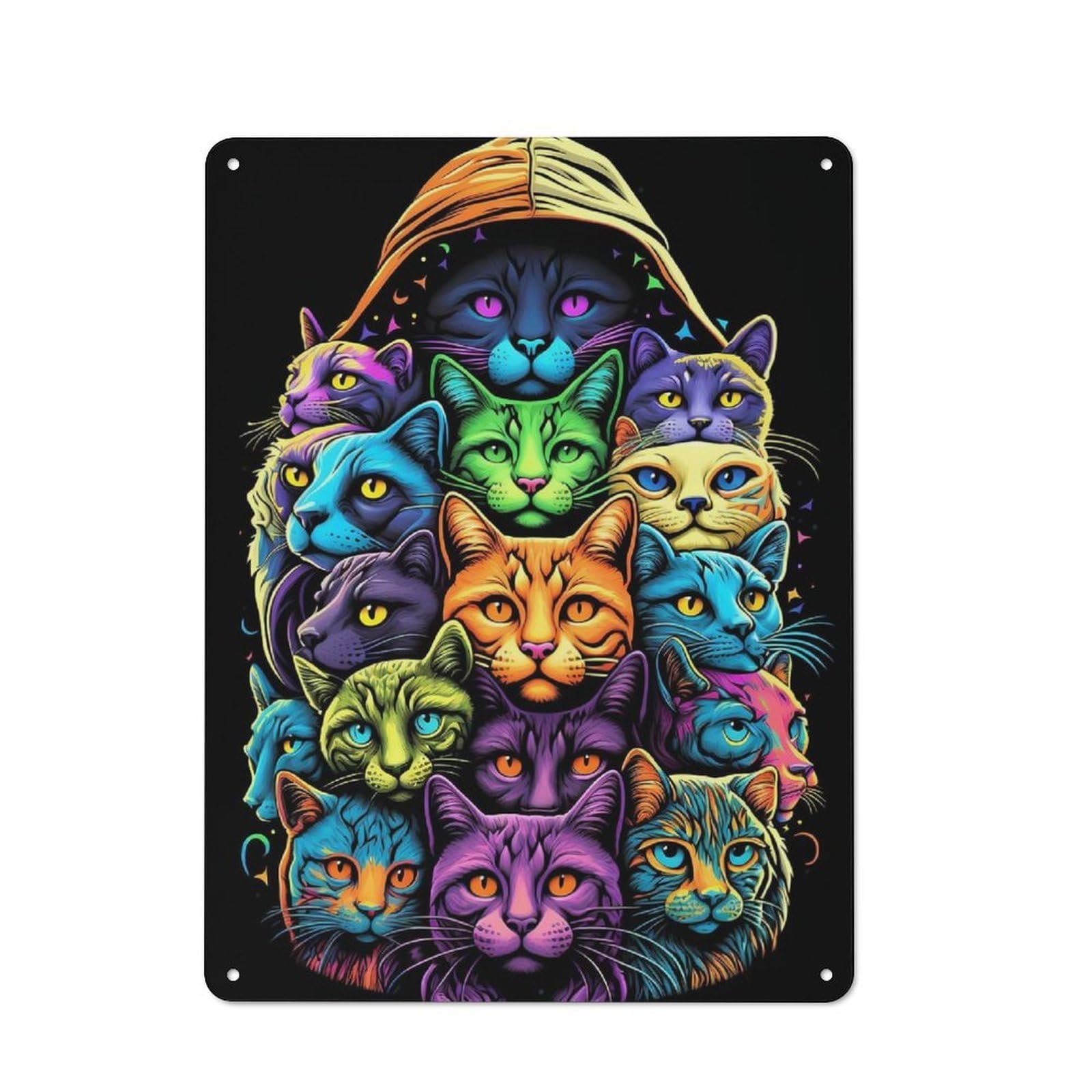 Junmoney Many Vivid Cats Metal Plaque 40X30cm With For Hallway Wall, Rustic Decor, For Garage, Workshop And Man Cave Decoration
