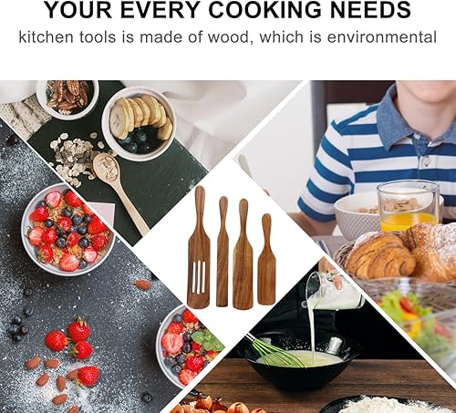 Miniatura 6 de PRETYZOOM 1 Unidades 4 unids ensalada mezcla espátula bambú freír pizza regalos utensilios de cocina de madera espátula de madera para servir