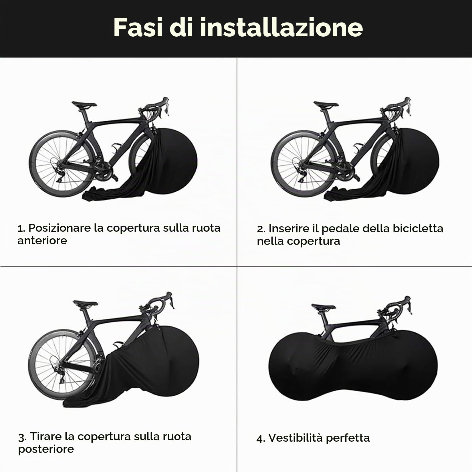 Telo Copri Bicicletta da Esterno Nero Copertura per Bicicletta Impermeabile Resistente Alle Intemperie Lavabile per Bici da Montagna Strada