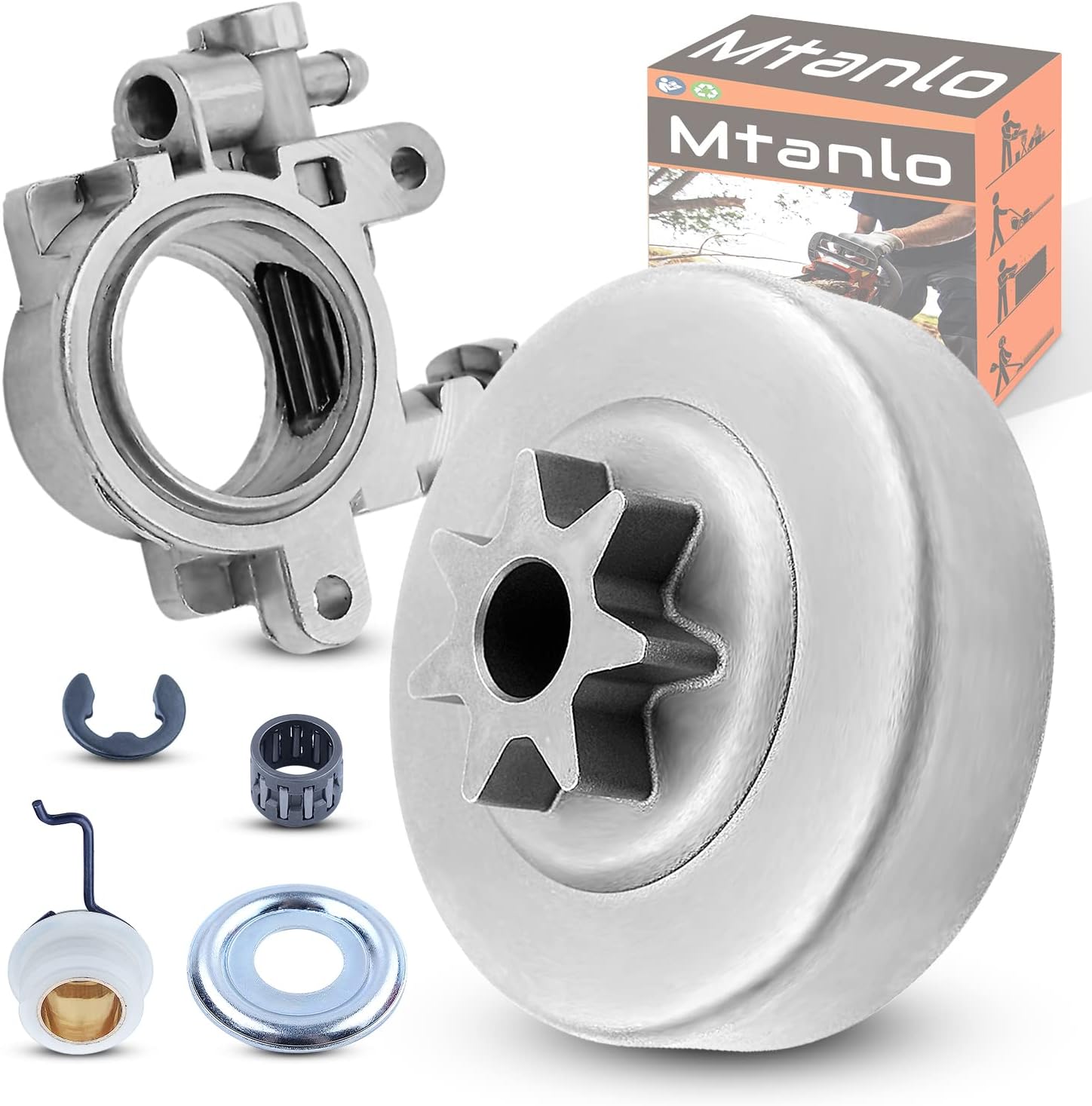 Mtanlo3/8" Clutch Drum Sprocket Oil Pump Worm Gear Kit fit For Stihl MS311 MS391 Chainsaws, 3/8" 7T Clutch Drum, Needle Bearing, Washer, Clip, Oil Pump, Worm Gear