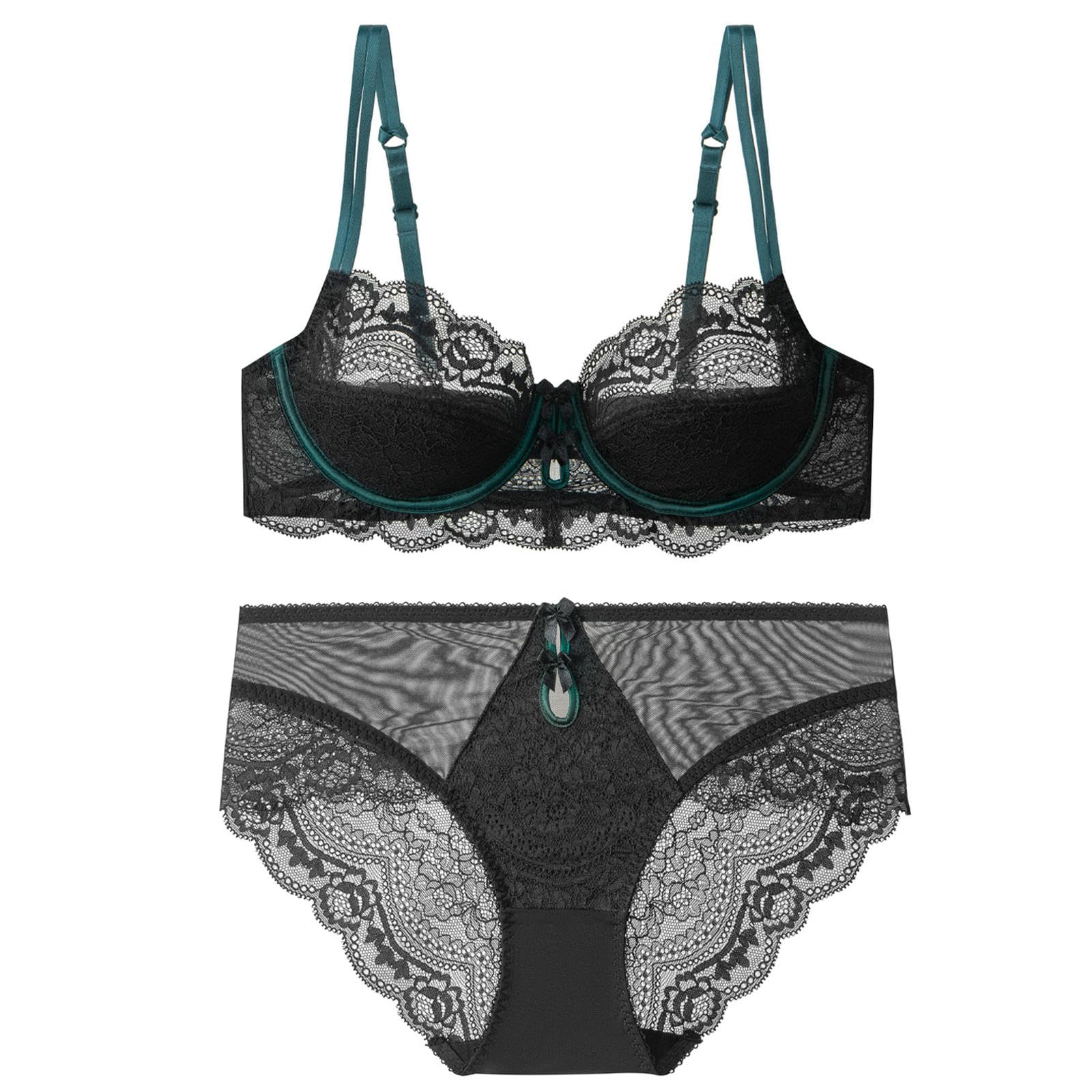 Sujetadores Bragas De Lencería Sexy Encaje Rojo para Mujer, Conjunto Sujetador Push-up Ultrafino Y Atractivo Pechos Grandes-Negro Atractivo-70b