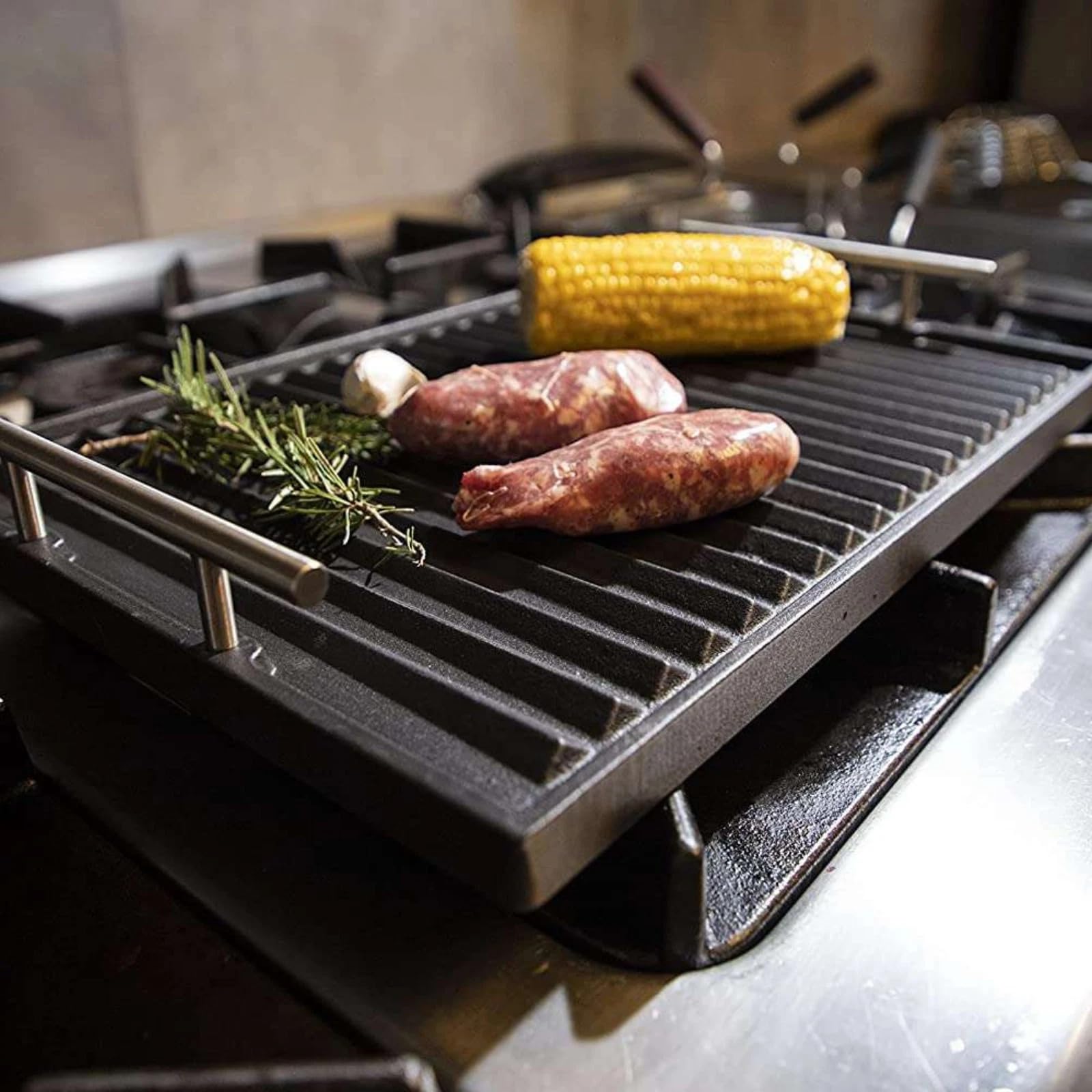 42 x 30 cm -Bistecchiera in Ghisa Doppia Smaltatura per BBQ e Camini | Uso su Fuoco Aperto e Cucine, Facile Pulizia, Resistente all'esterno, Cottura Sanae senza grassi, Griglia smaltata di qualità