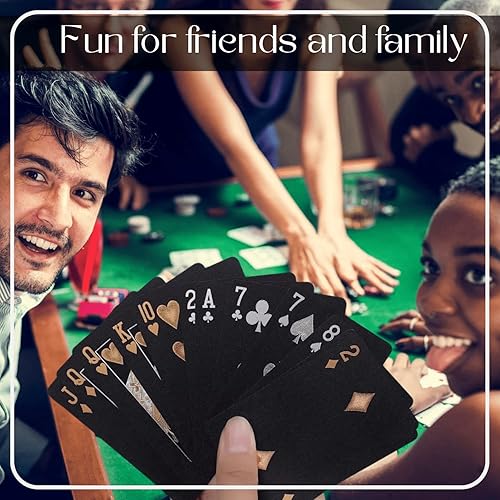 Miniatura 5 de Magic Kiss Cartas de póquer impermeables de papel de aluminio dorado y plateado, baraja de plástico para regalo (negro B 1 baraja)