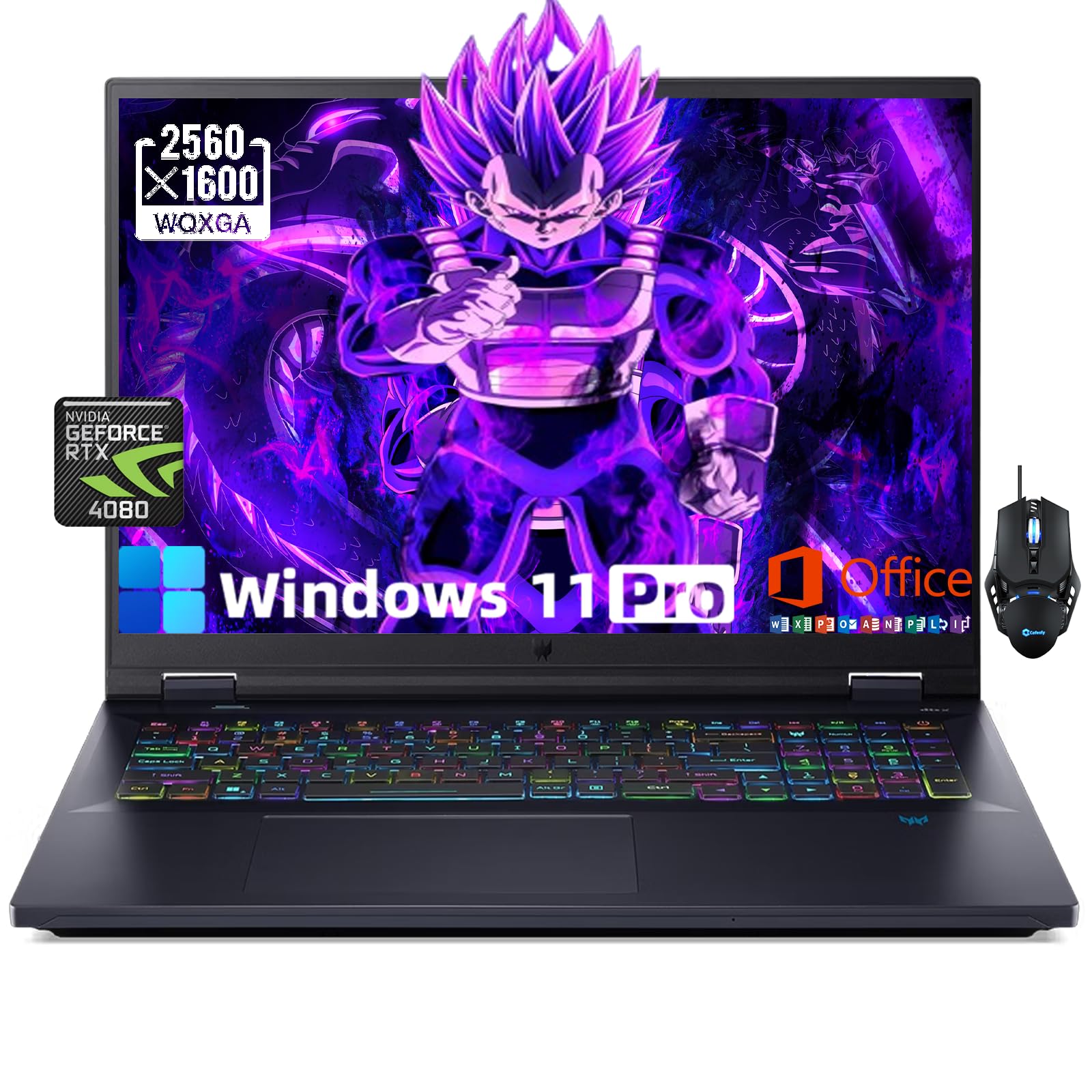 acer Predator Helios 18 Gaming Laptop - 18" 2560 x 1600 IPS 240Hz – Intel i9-14900HX – GeForce RTX 4080-32GB DDR5 | 1TB SSD - Windows 11 Pro & with Microsoft Office Lifetime License & Designed Mouse