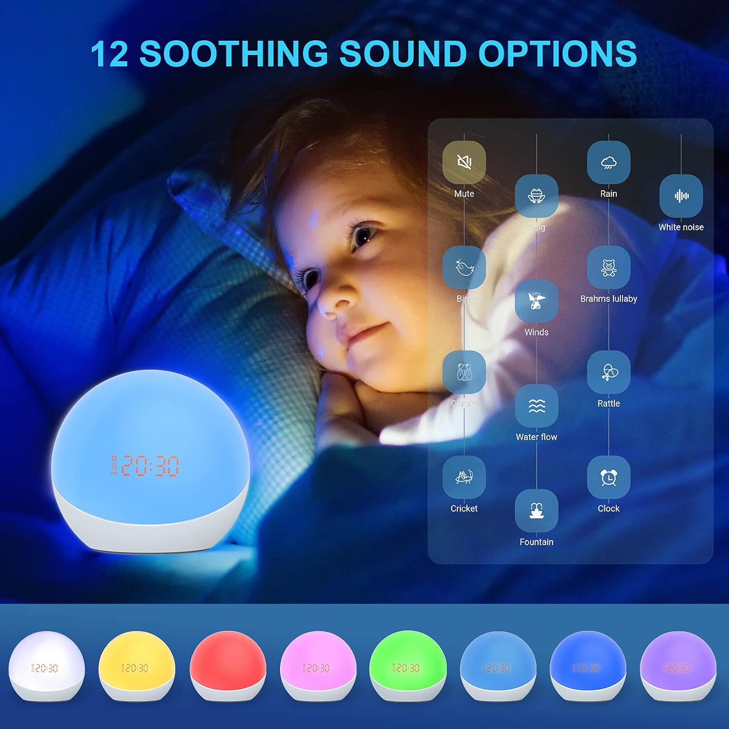 Sunrise Alarm Clock, Smart Kids Alarm Clock with Sound Machine/Night Light/Sleep Timer for Bedrooms, 4 Alarms, Battery Operated, Digital Wake Up Light Alarm Clock for Heavy Sleepers Adults Girls Boys