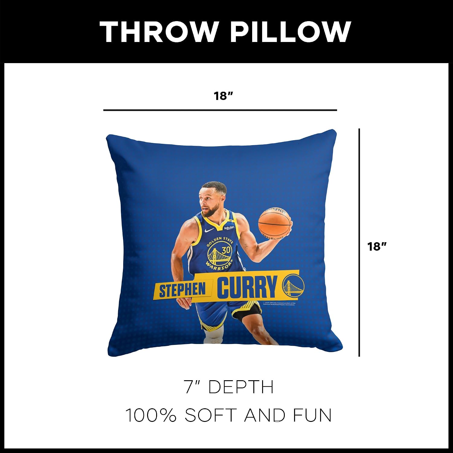 NORTHWEST NBA Golden State Warriors Stephen Curry Throw Pillow, Adults Boys Bedroom, Indoor Couch, 18 x 18 inches