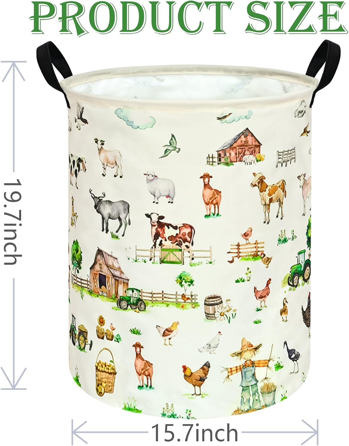 Collapsible Kids Laundry Basket Clothes Hamper, Foldable Storage Organizer Bin, Toy Clothes Storage with Handles for Boys Girls Bedroom, Room Decor Farm image 2