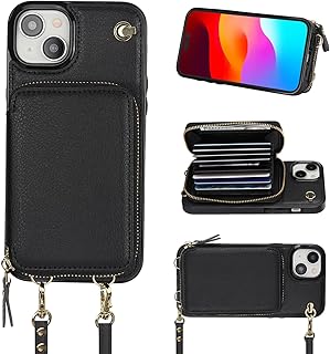Bocasal Crossbody Wallet Case for iPhone 15 Plus, RFID Blocking Leather Purse Case with Card Holder, Protective Handbag Fl...