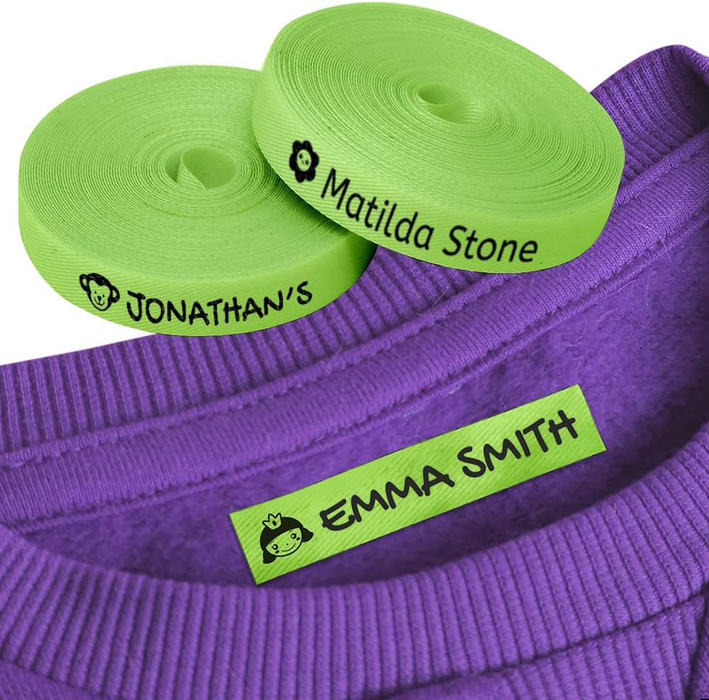 100 Personalised Iron-on Fabric Labels to Mark Your Clothes with Icons. Gentle with Your Kids Skin, for Children's School Uniform. (Green)