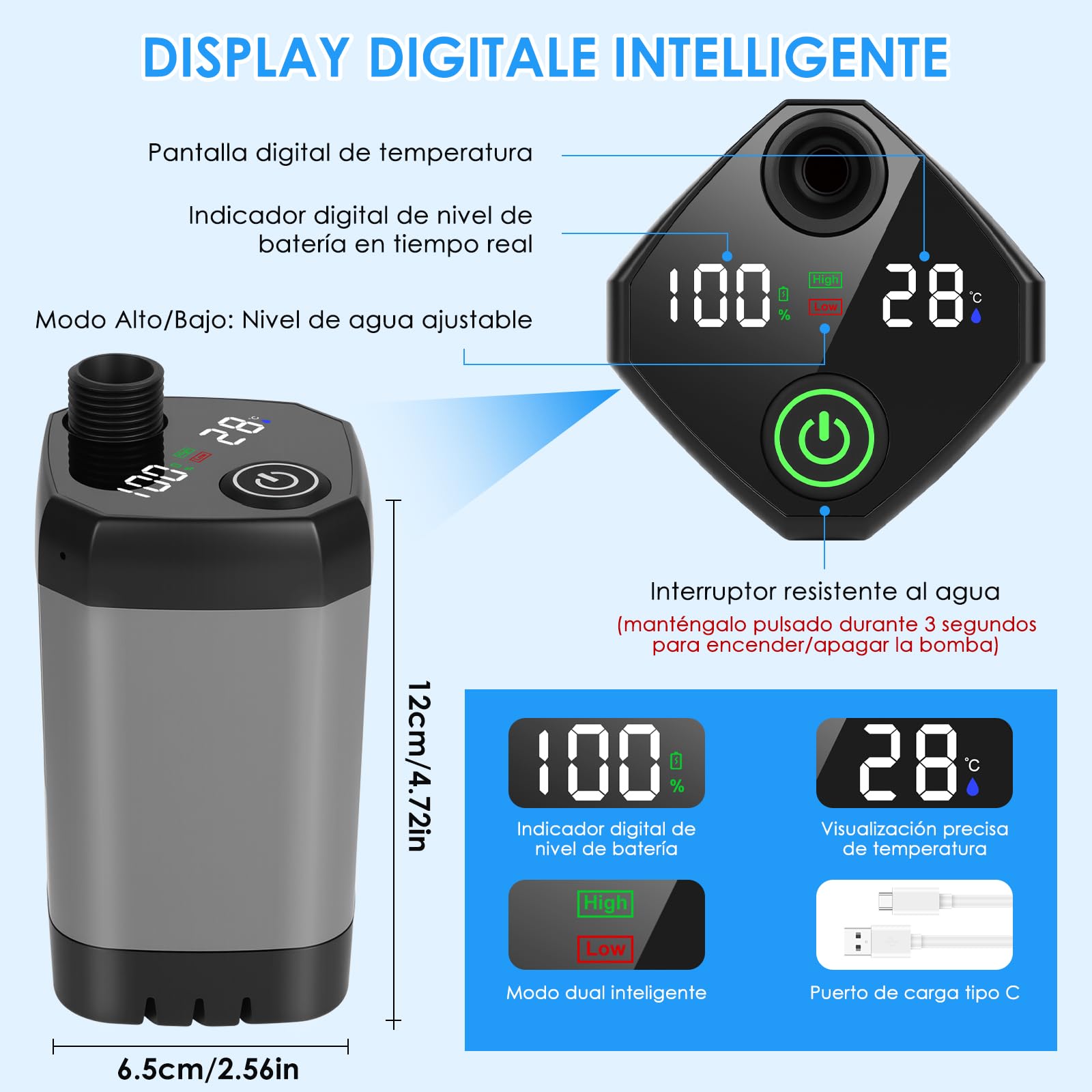 GuKKK Ducha Portatil Camping, 7800mAh Batería Recargable Ducha Camper, Ducha Camping con Pantalla LED Inteligente, Duchas de Exterior con Alcachofa y Manguera, para Camping Viajes jardín Coche Lavado