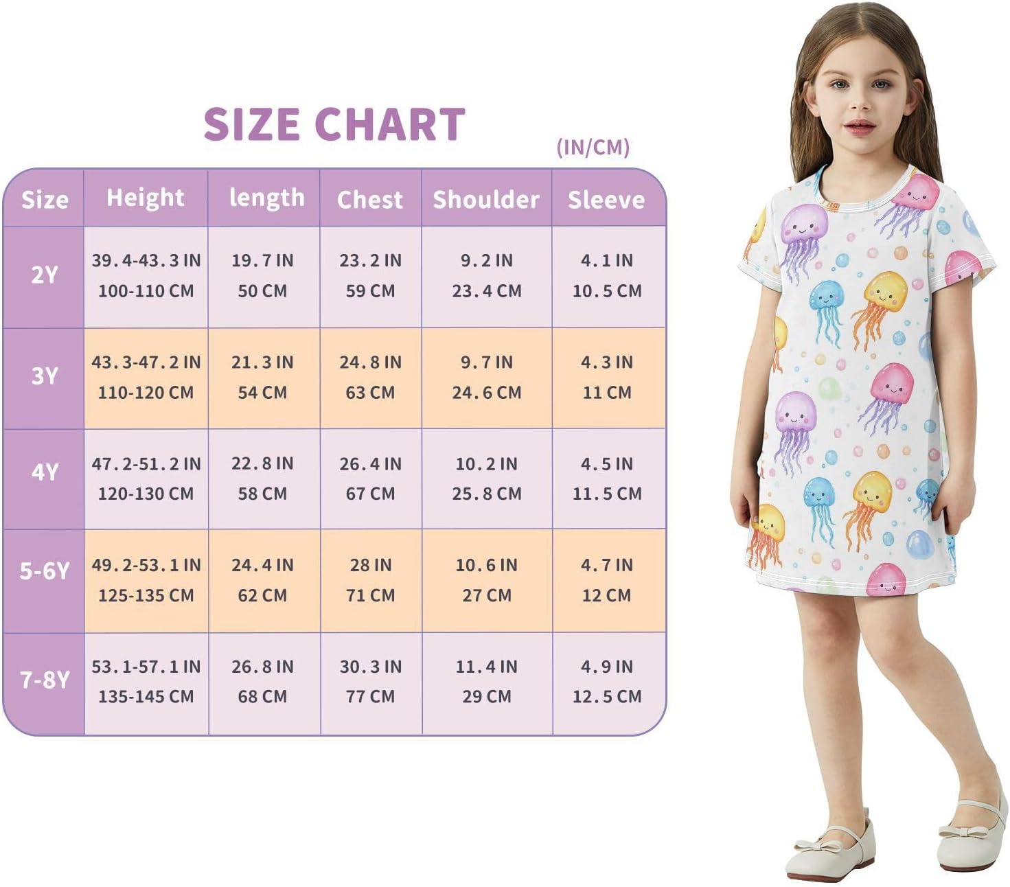 Jellyfish Bubble Girls Dresses Summer Dresses for Girls with Cotton Short Sleeves for Casual a Line Dress Size 2-8Y