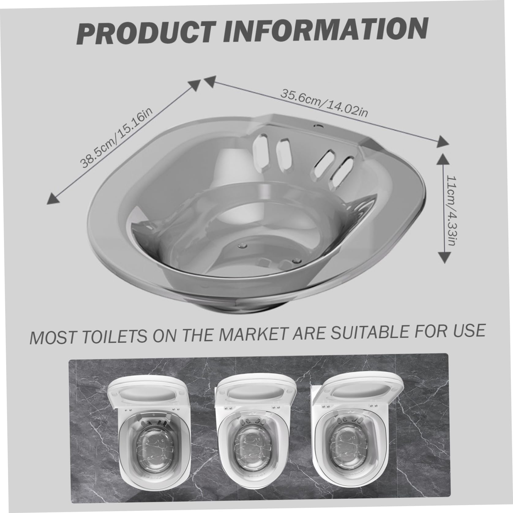 Sitz Bath portatile sopra il WC, bidet da viaggio, anti-traboccamento, 14 x 15 x 4 cm, attacco bidet per emorroidi, cura privata dopo il parto (grigio trasparente), Figürchen