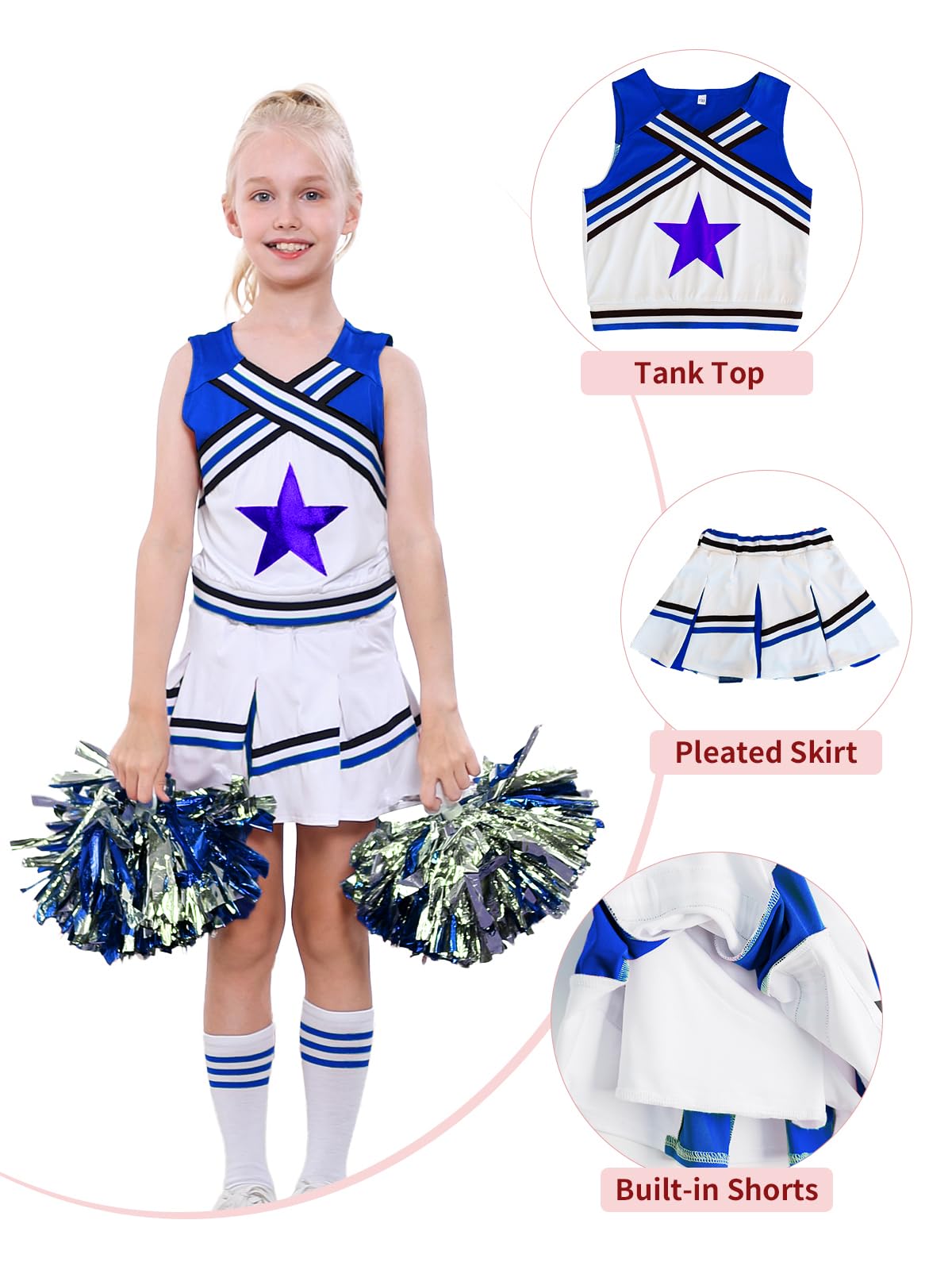 LOLANTA Costume da Ragazza Cheerleader, Carnevale o Evento Sportivo Fancy Dress Up con l'abito di Pom Poms, 4-13 Anni