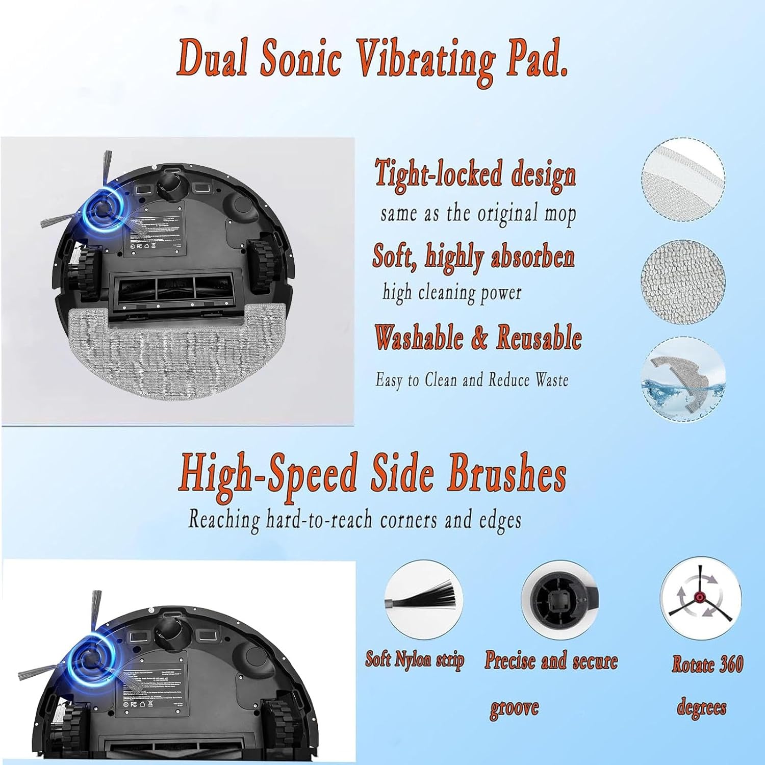 MS1 MAX Replacement Parts for MONSGA MS1 MAX Robotic Vacuum Cleaner 17pcs Accessories kit,1 Roller Brush, 4 dust Bags, 4 mop Cloths, 4 dust Bags, and 4 Side Brushes