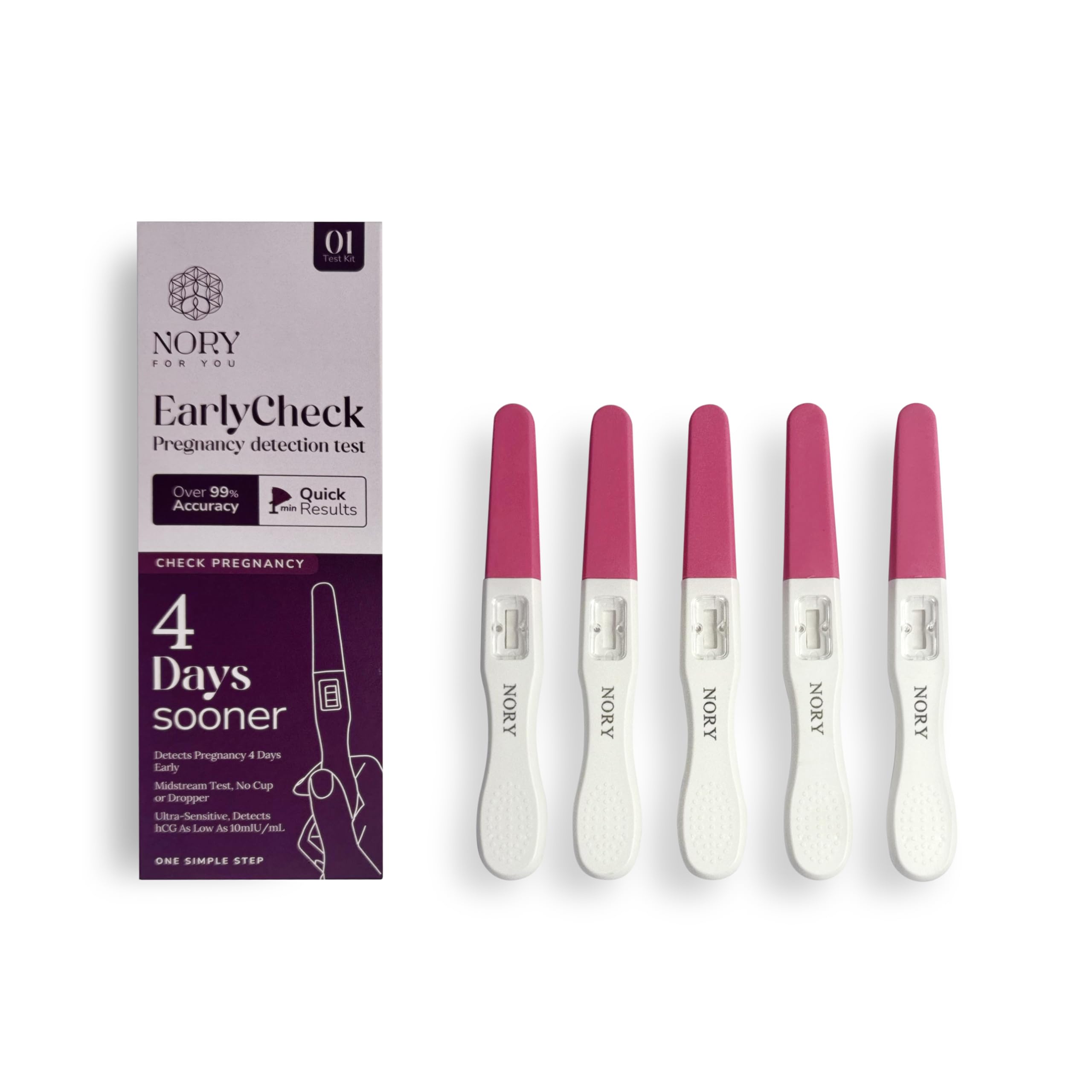 NORY EarlyCheck Pregnancy Test Kit – 5 pregnancy kit (4 Day Sooner) with urine container – Ultra-Sensitive Detection at 10 mIU/mL – Results in Under 1 Minute – Detects Pregnancy 4 Days Early-picture-10