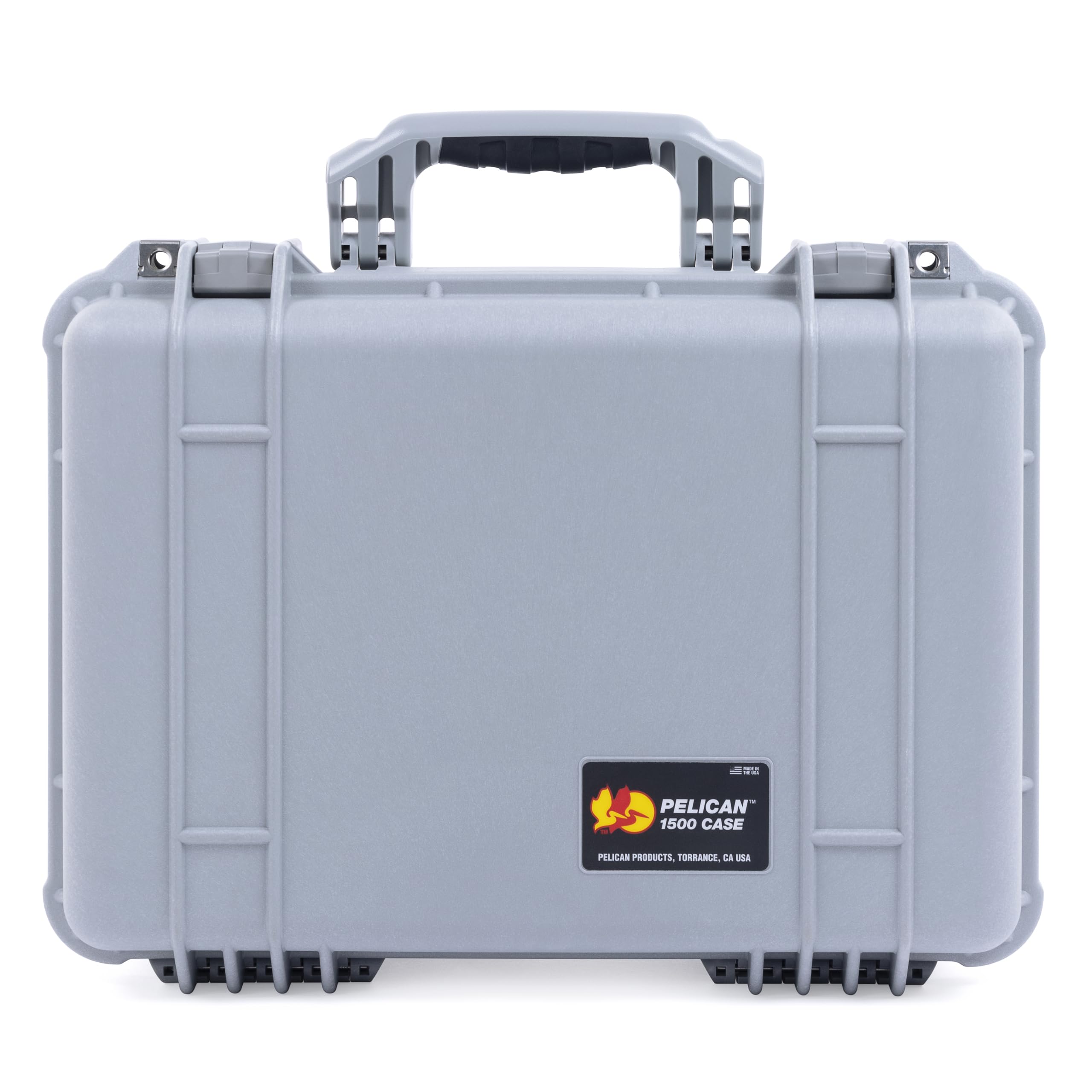 ColorCase Pelican 1500 Case Silver - Medium Size Waterproof Case with Pick & Pluck Foam Set & Mesh Lid Organizer - Silver Handles & Latches