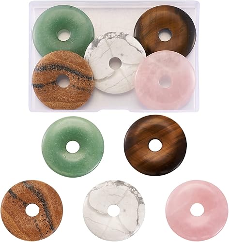 Spritewelry 5 colgantes de piedras preciosas naturales colgantes de piedra de disco de dona cristales de dona piedras pulidas cuentas redondas