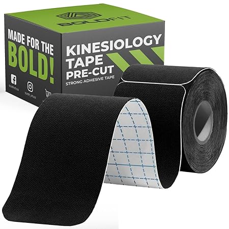 Boldfit Kinesiology Tape for Physiotherapy Precut Kinesio Tape for Sport Injury Pain Relief Muscle Tape for Shoulder, Wings, Arms, Ankle K Taping Waterproof Athletic Tape for Pain Support Precut-Black