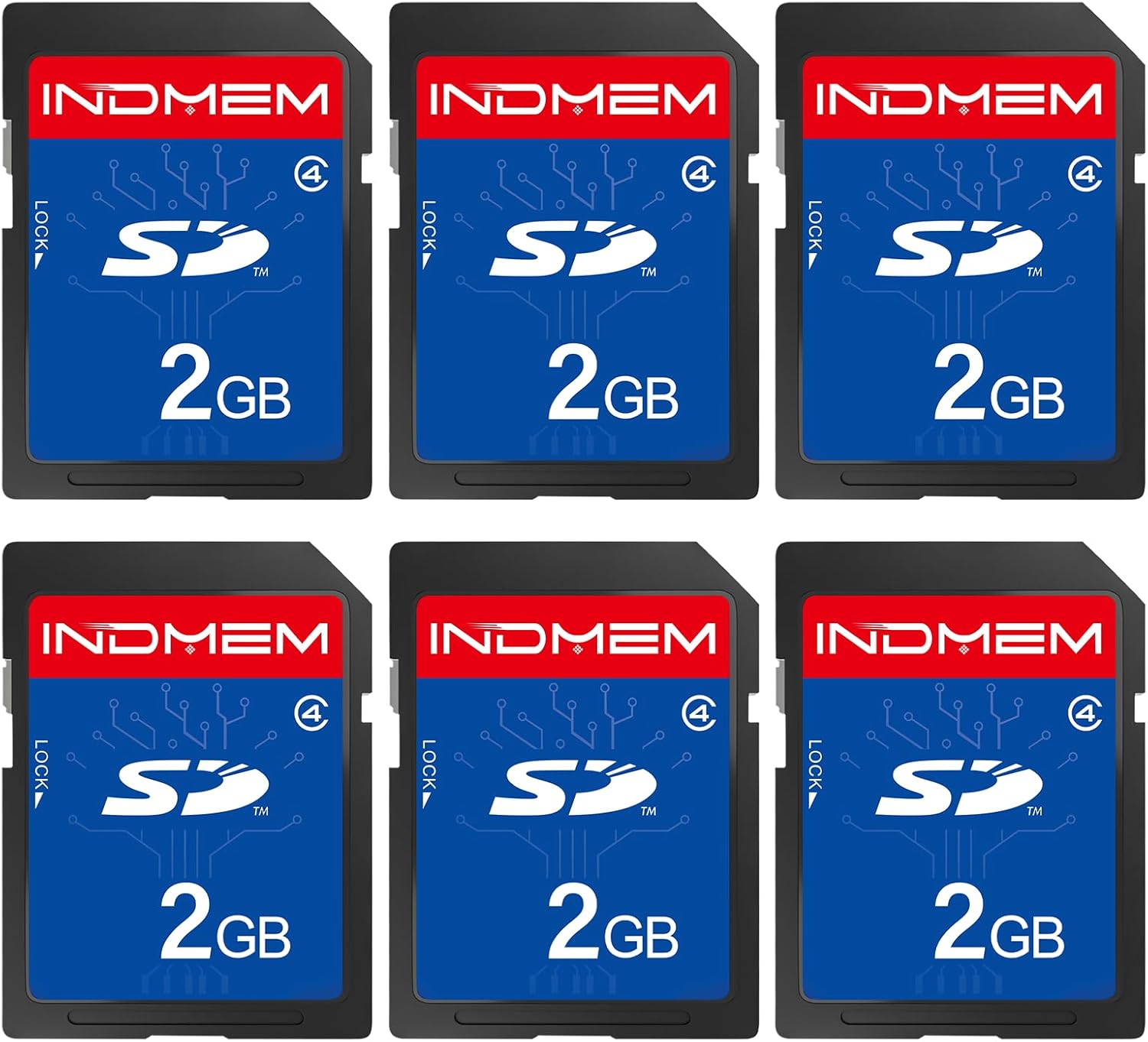 INDMEM SD Card 2GB, 6 Packs Class 4 2GB Flash Memory Card MLC Standard Secure Digital Cards Camera Card