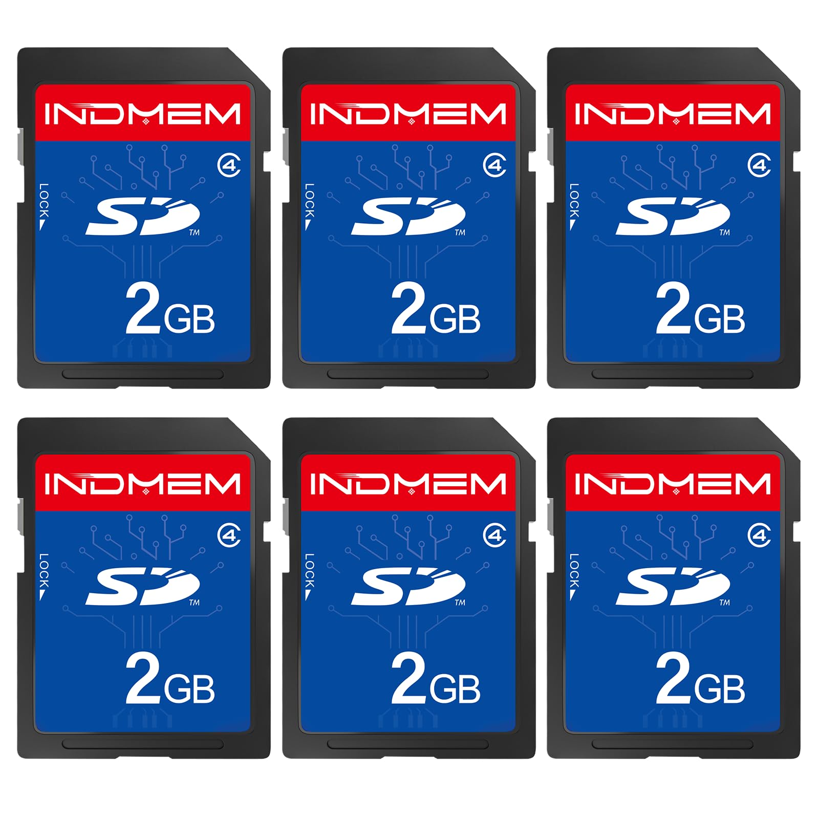 INDMEM - Tarjeta SD de 2 GB, 6 paquetes de tarjetas de memoria flash clase 4 de 2 GB, tarjetas digitales seguras estándar MLC