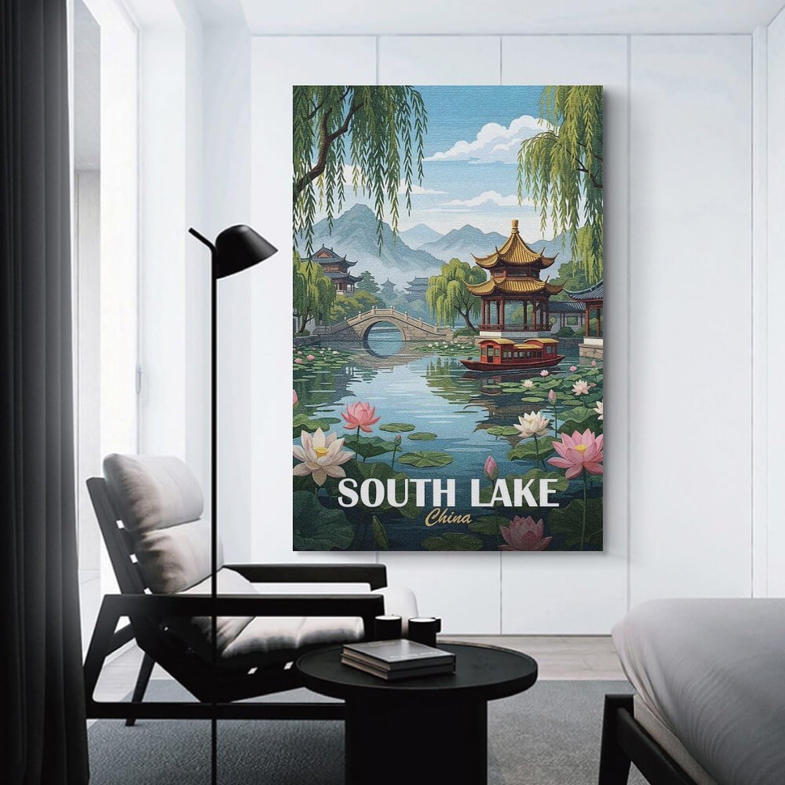 Junmoney Unframe-Style-24 Decorative Wall Artwork South Lake China Travel, 20X30inch(50X75cm), For Contemporary Homes, Apartments Or Offices, An Easy Choice For New Home Styling