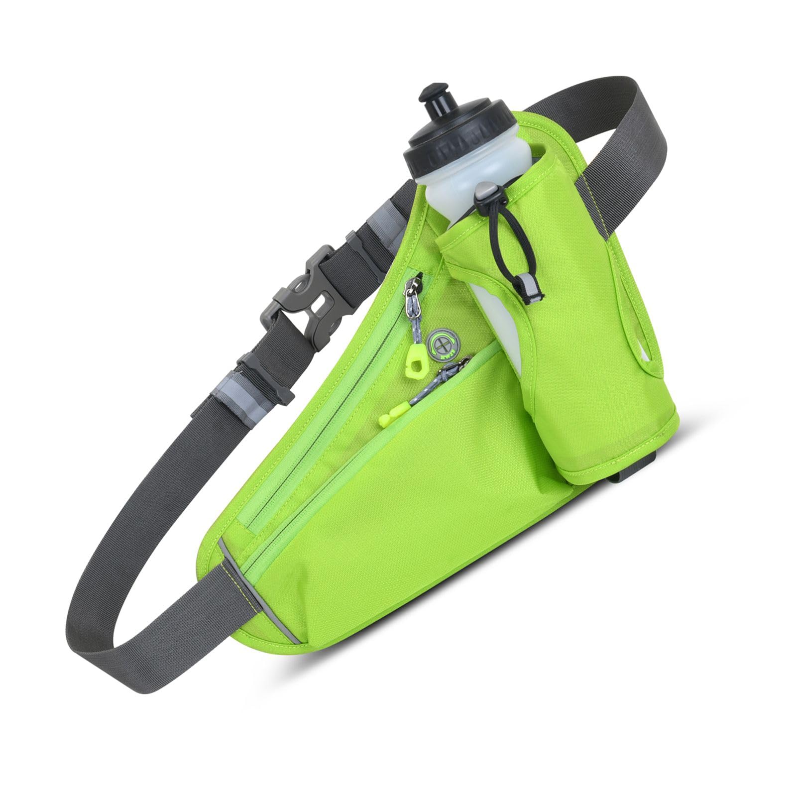 Yinhing Sports Hydration Belt Bag with Bottle Holder Lightweight Running Waist Pack for Men Women Bum Bag for Cycling Hiking Walking Reflective Strips Earphone (Green)