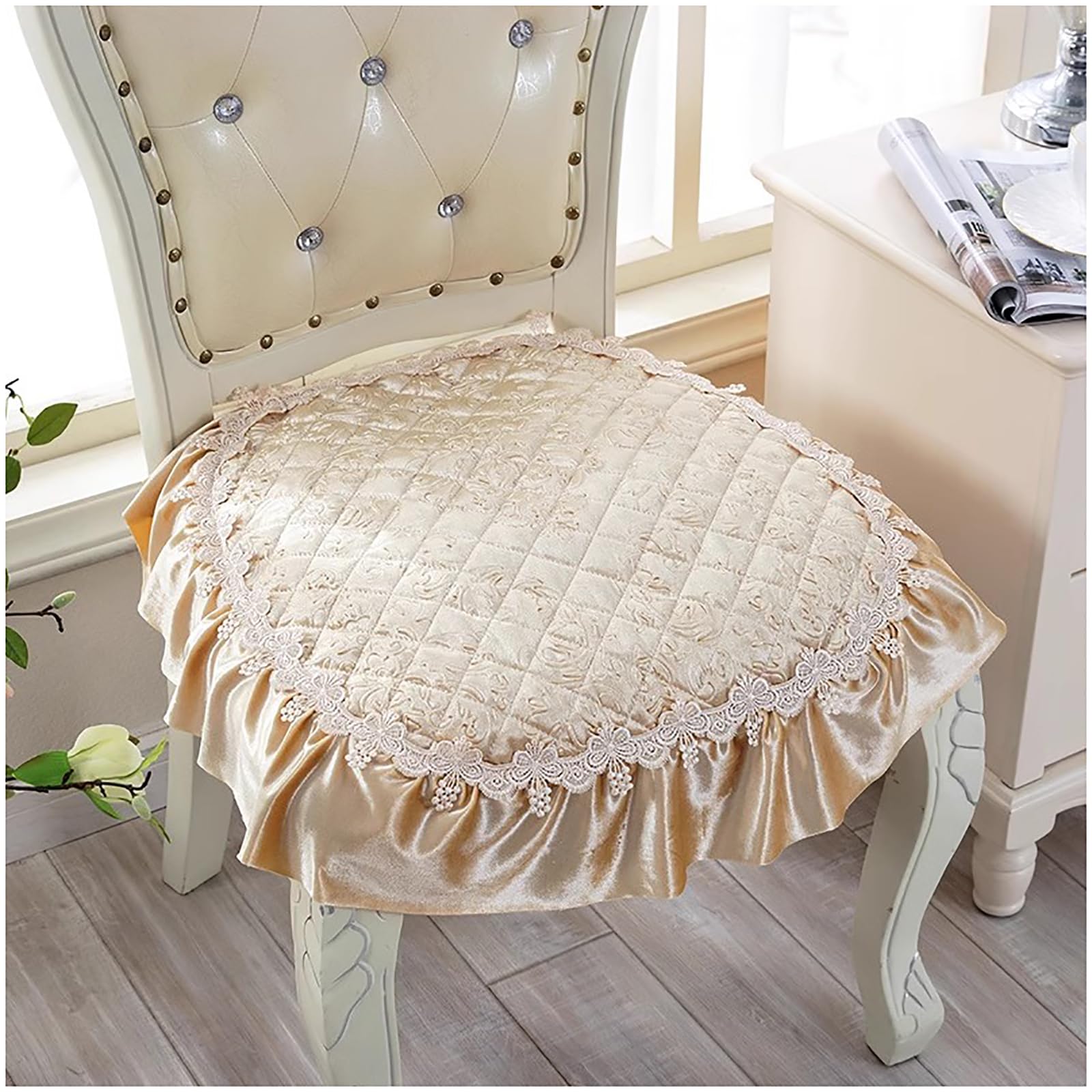 Galette de chaise carré 50x50 cm avec volant doux coussin de jardin jaune ZTGL