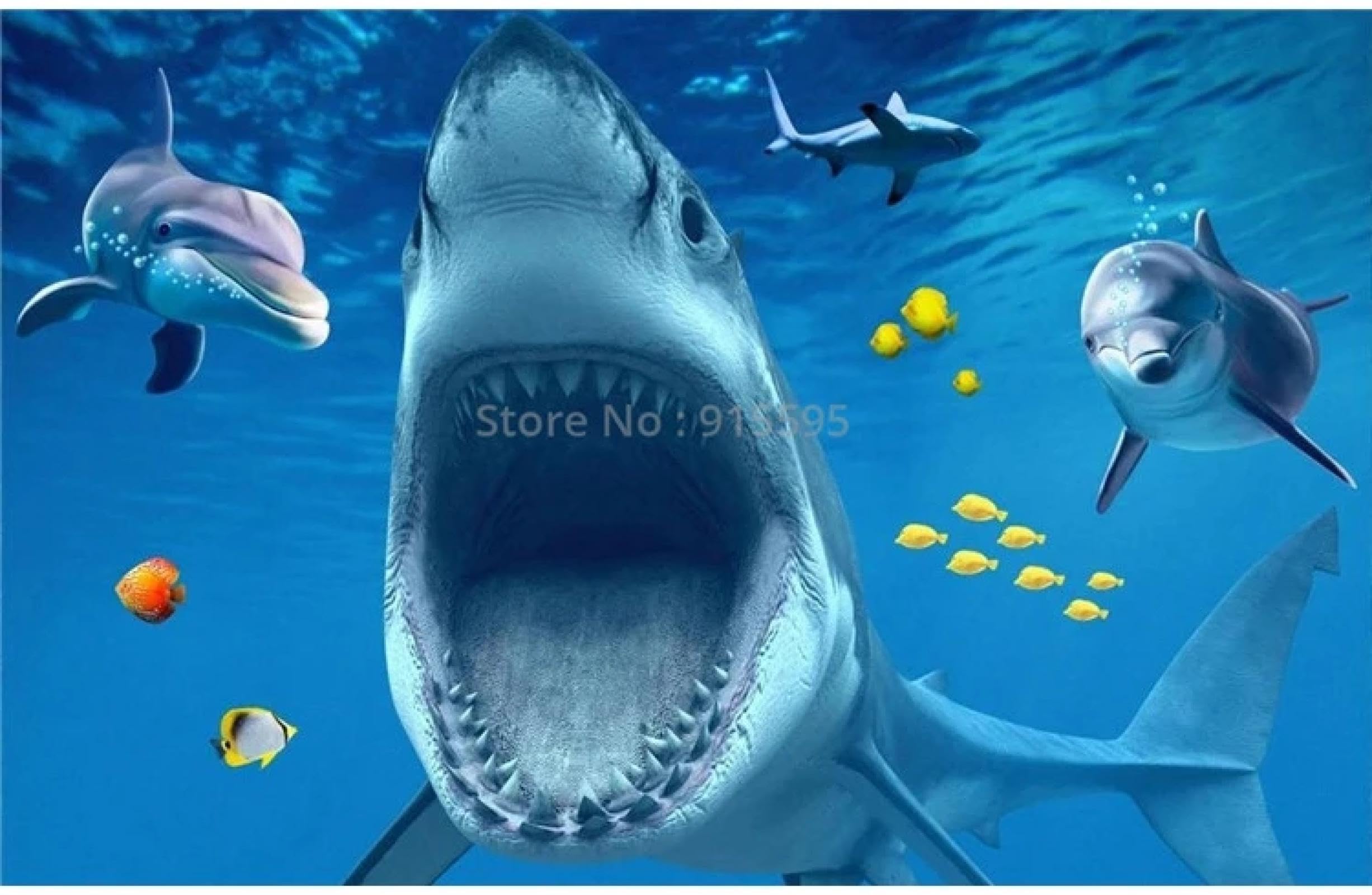 Samoprzylepna tapeta z płytek podłogowych 3D, niebieski ocean rekin sypialnia łazienka sztuka dekoracja mural