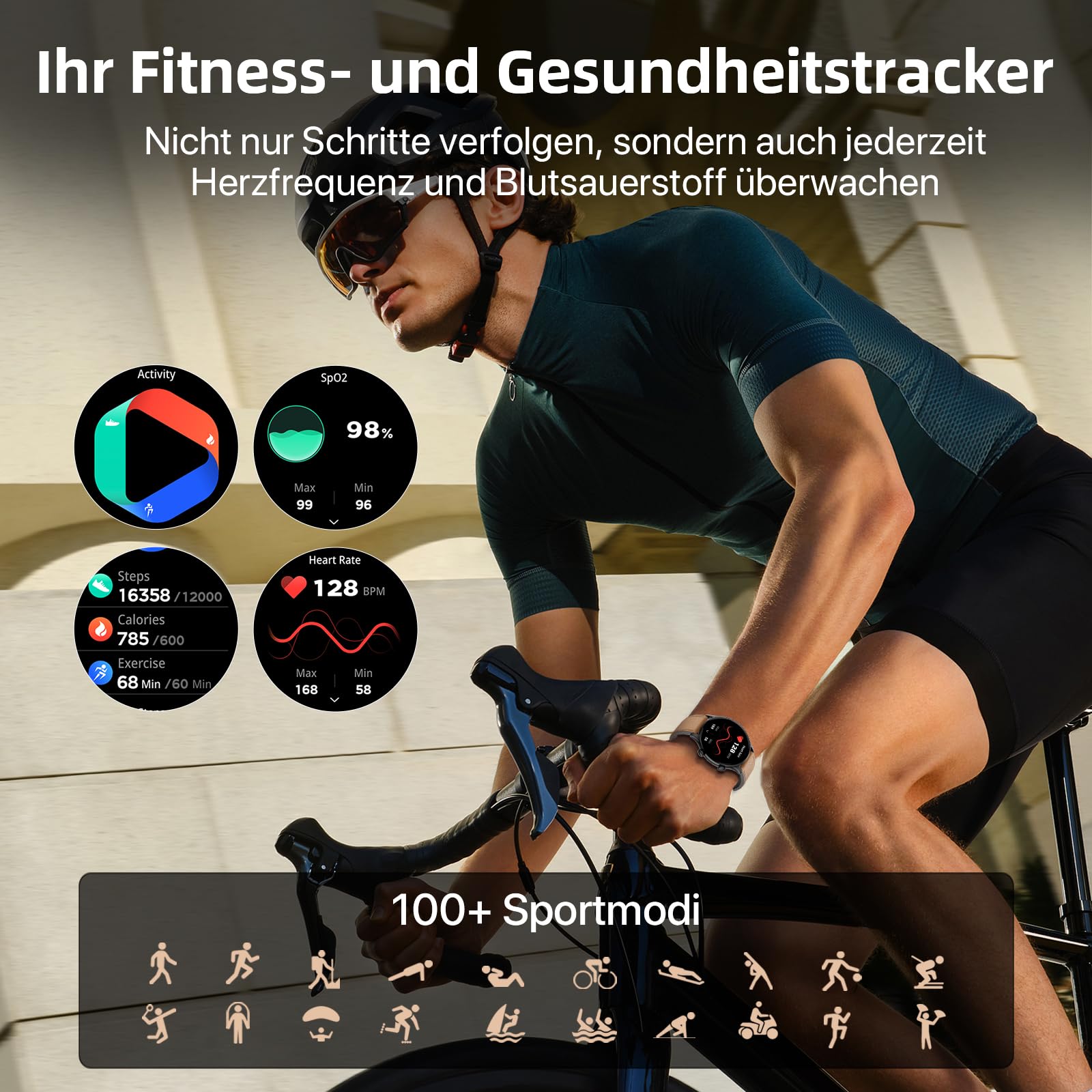 WalkerFit Montre Connectée Homme: 1.39“ Smartwatch Sport Ronde avec Appels Bluetooth, 110+ Modes Sportifs Podometre avec Moniteur De Fréquence Cardiaque/Sommeil/Étanche pour iOS/Android (Cuir)