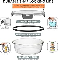 Vista 3 de Razab 30 PC Glass Food Storage Containers with Lids - Reusable Glass Meal Prep Containers for Lunch & Leftovers - Airtight & Leakproof Snap Locking