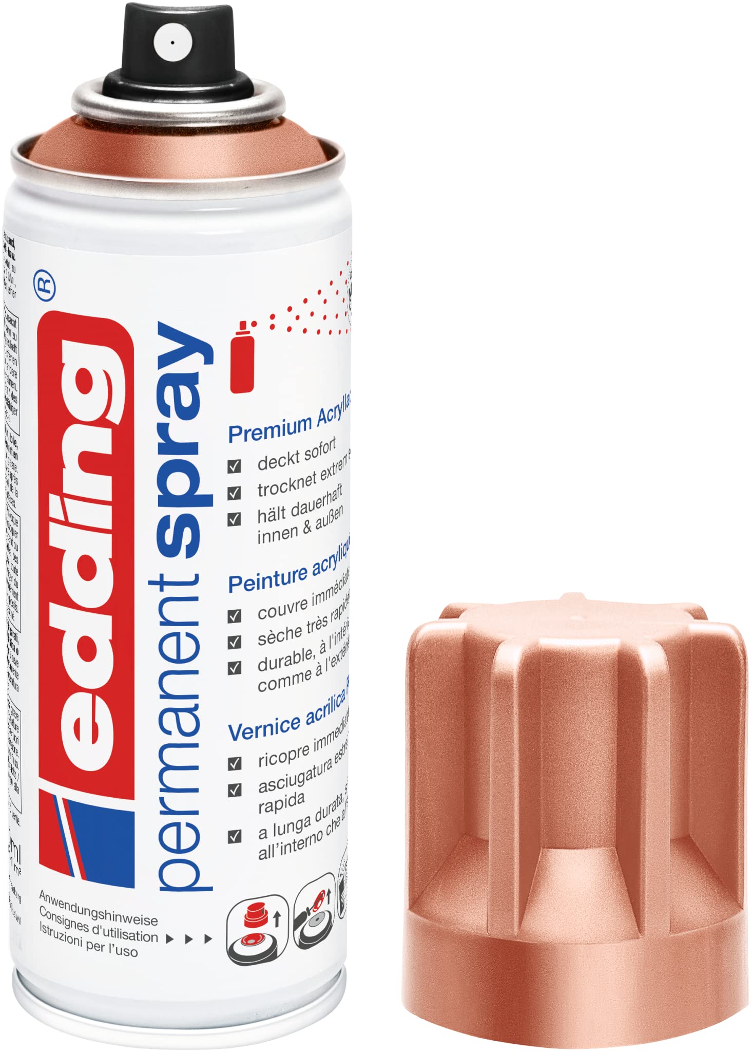Permanent Spray Metallic Set edding 5200 Acryllack Premium MATT 4 x 200ml / Gold, Silber, Rosegold, Champagner Sprühfarbe für Dekor-Arbeiten mit Ersatzsprühköpfen