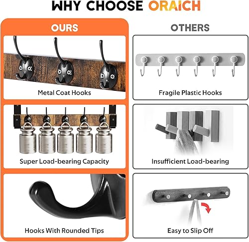 Miniatura 5 de Ganchos de pared con estante, perchero para montaje en pared, estante con ganchos para abrigos, mochila, llave, colgador, estante flotante de pared