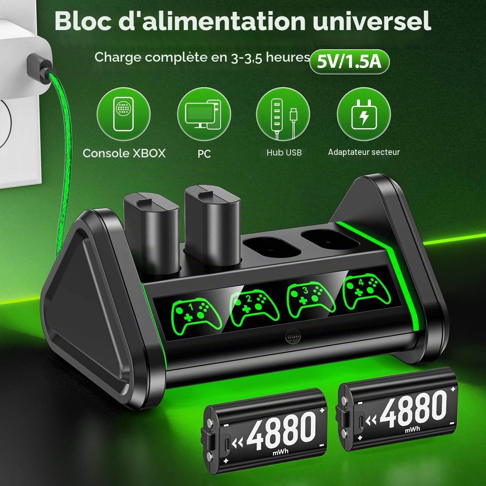 Batterie de Manette Xbox pour Manette X-Box Series X/S/One Elite, 4 * 4880mWh Batterie Rechargeable Xbox, Batteries Rechargeables avec Station de Charge pour X-Box Series X/S/One Elite