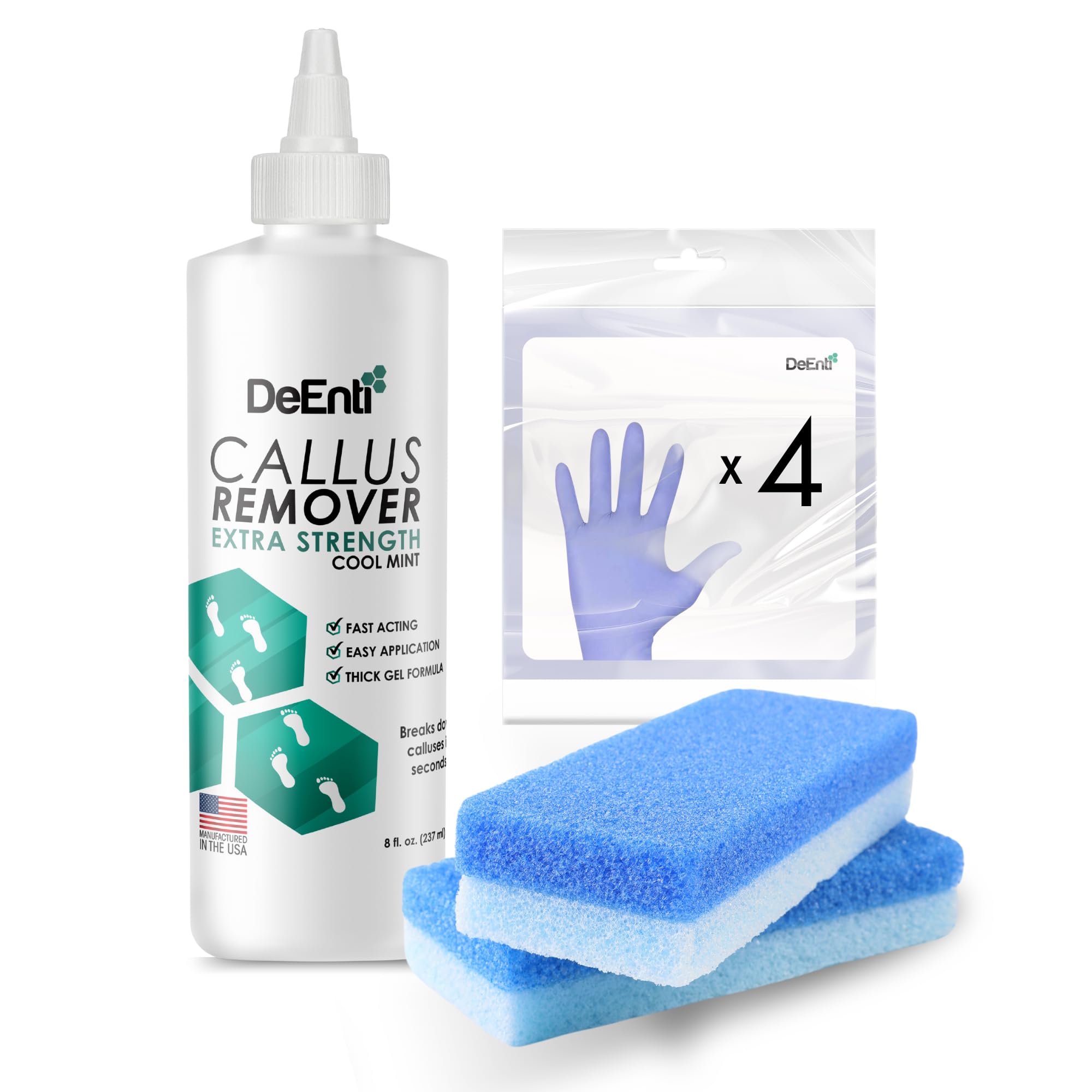 DeEnti Double Pumice Pack, Bundle Includes Mint Scented Callus Remover, 2 Pumice Stones for Feet, and 4 Pairs of Gloves, Salon Grade Foot Care, Home