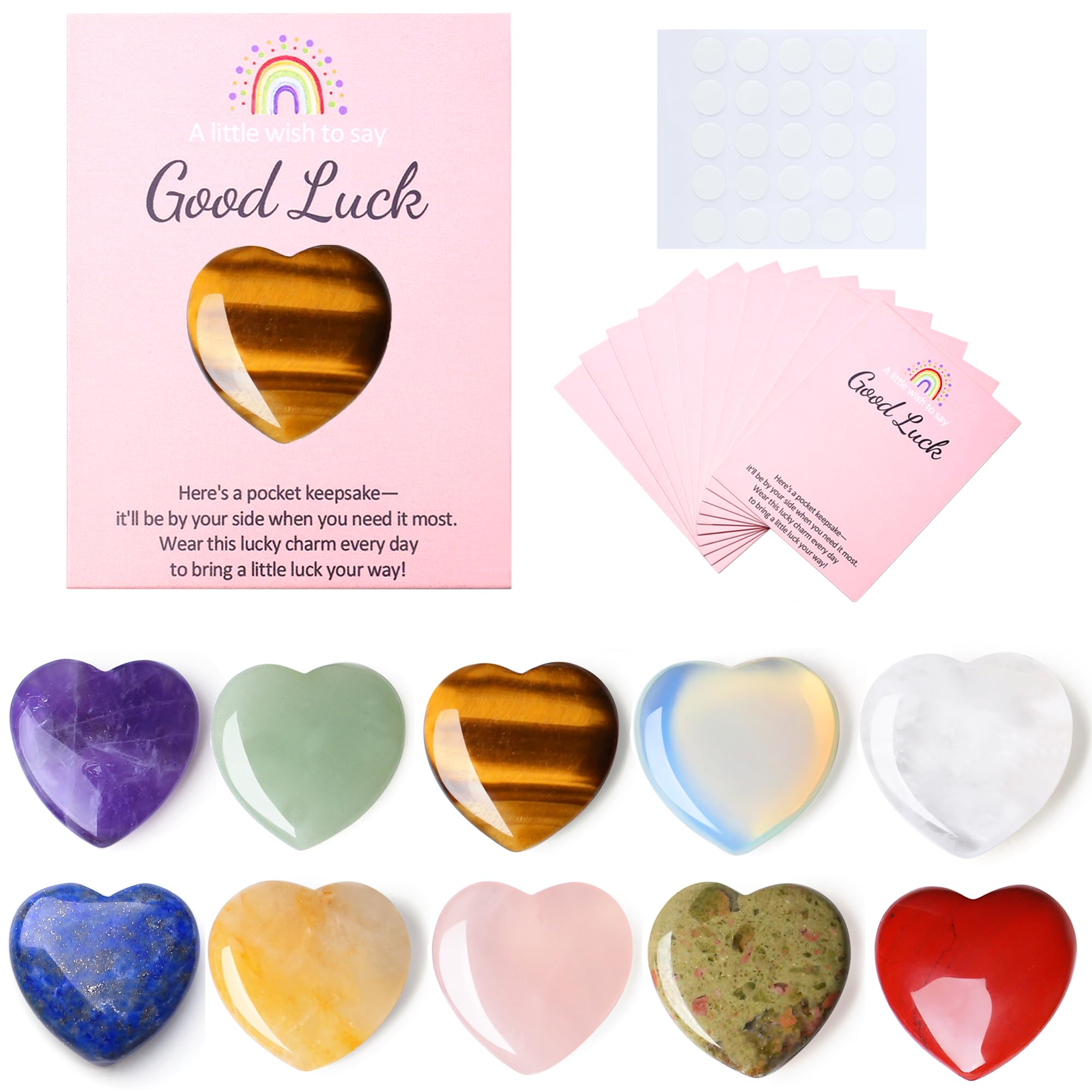 XIANNVXI 10 Pcs Good Luck Healing Crystals Heart Stones Set Pass the Parcel Prizes Party Bag Fillers Prize Box Fillers Party Favours Christmas Stocking Filler Novelty Funny Gift,with 10 Cards