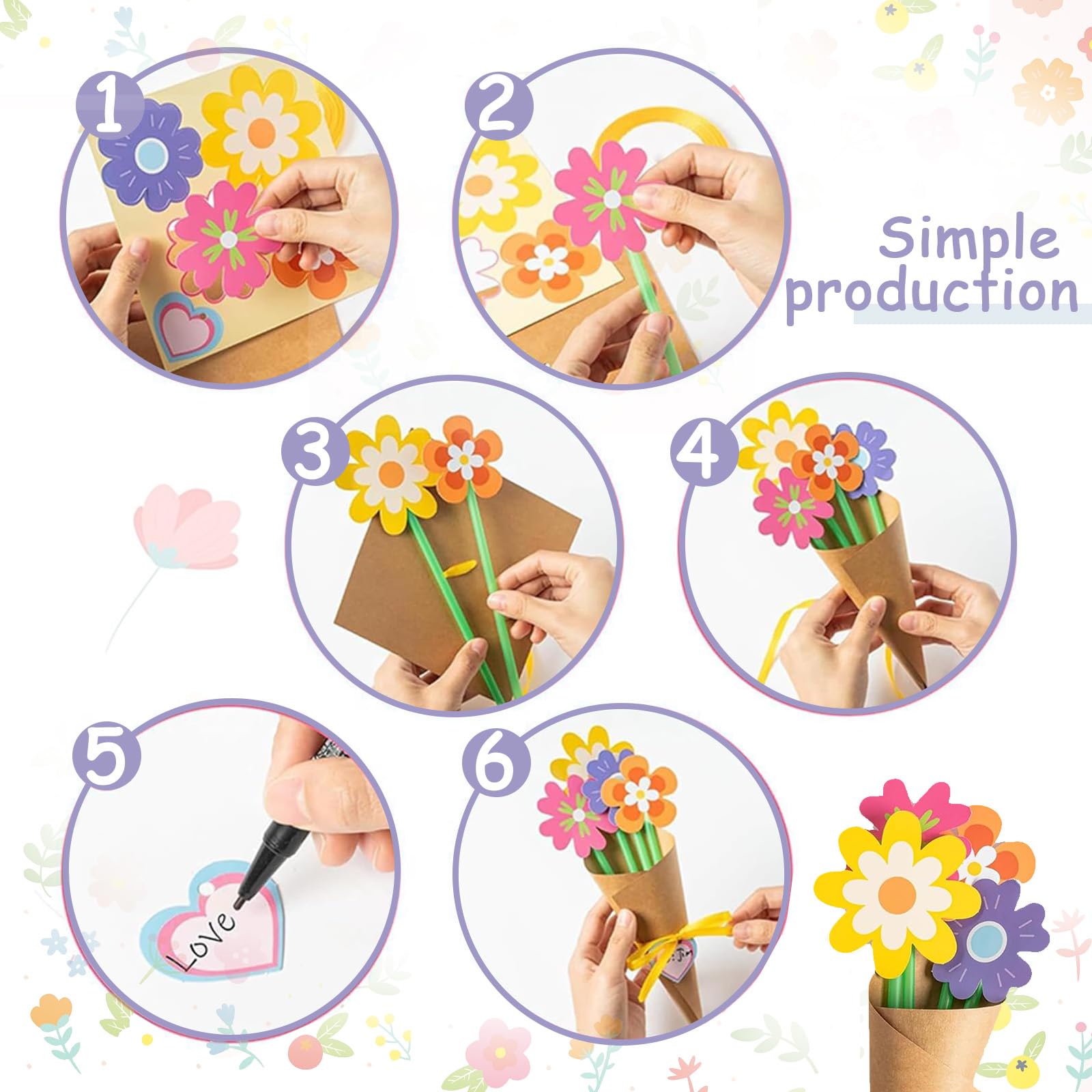 Colingmill Blumenstrauß-Bastelset – 24-teilig, Papierblumen Zum Selbermachen Für Muttertag, Heller Stil