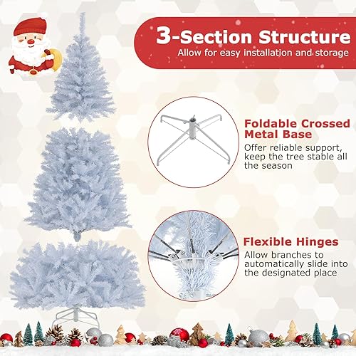 Miniatura 55 de Goplus - Árbol de Navidad artificial preiluminado de 9 pies, pino nevado articulado de PVC de alta calidad con base metálica y luces LED, decoración