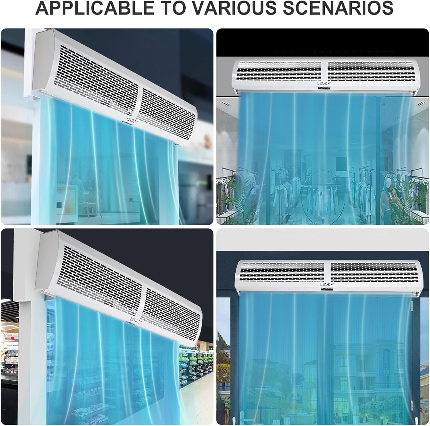 Air Curtain White 48 Inch 2 Speeds Remote Control Air Curtain Super Power,Door Blower to Keep Flies Out,Magnetic Door Switch Air Curtains for Doors Commercial,Household Unheated,All-copper wire motors