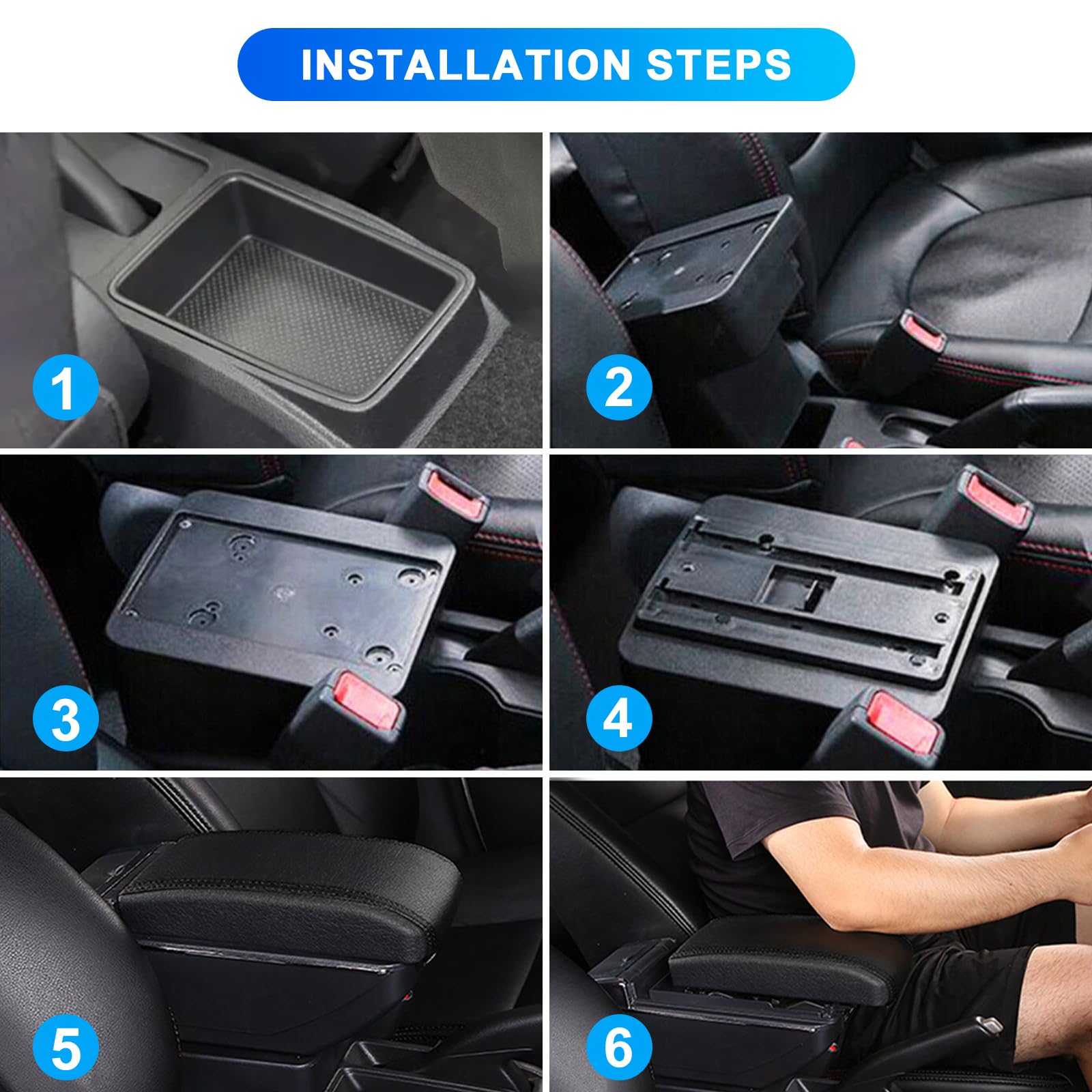 Scatola per Braccioli per Auto per 2015-2020 Skoda Fabia 3, Bracciolo a Doppio Strato con 7 Porte di Ricarica USB Scatola Portaoggetti per Console Centrale in Pelle PU Nera