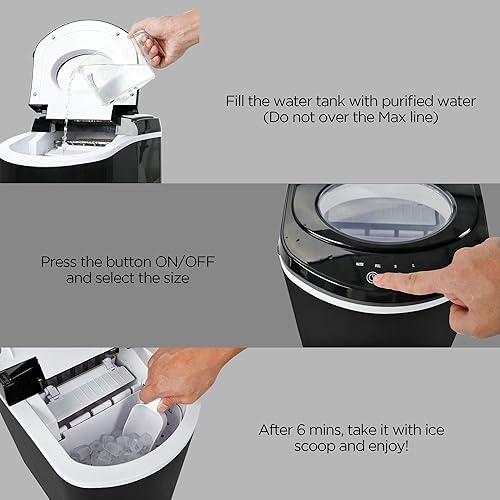 Miniatura 7 de Caynel Máquina para hacer hielo para encimera, 9 cubitos de hielo listos en 6 minutos, 26 libras24 horas, luces indicadoras LED, compacta, portátil,