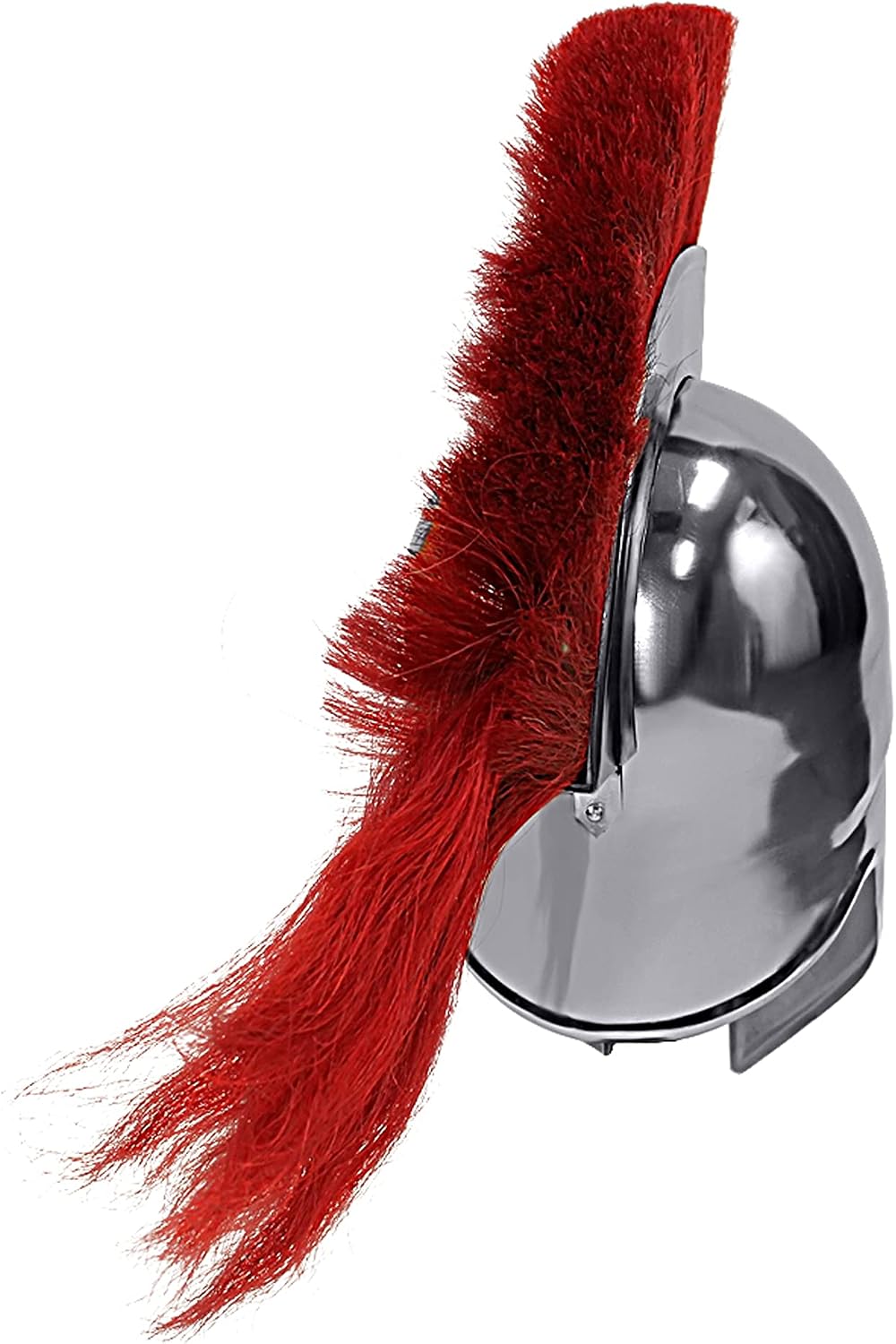 Roman Spartan Warrior Helmet, Silver Chrome Finish with Red Plume, Medieval Battle Costume Armor