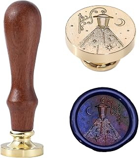 Ychostamp Street Lamp Wax Seal Stamp, Crescent Moon & Retro Lantern Design with Radiating Star Beams, Romantic Night Scene Wax Stamp